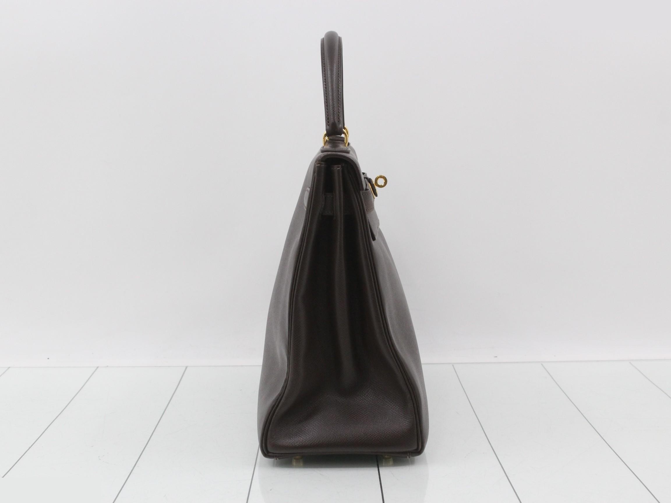 Kelly 35, Courchevel leather, dark brown, gold hardware, B — view 5