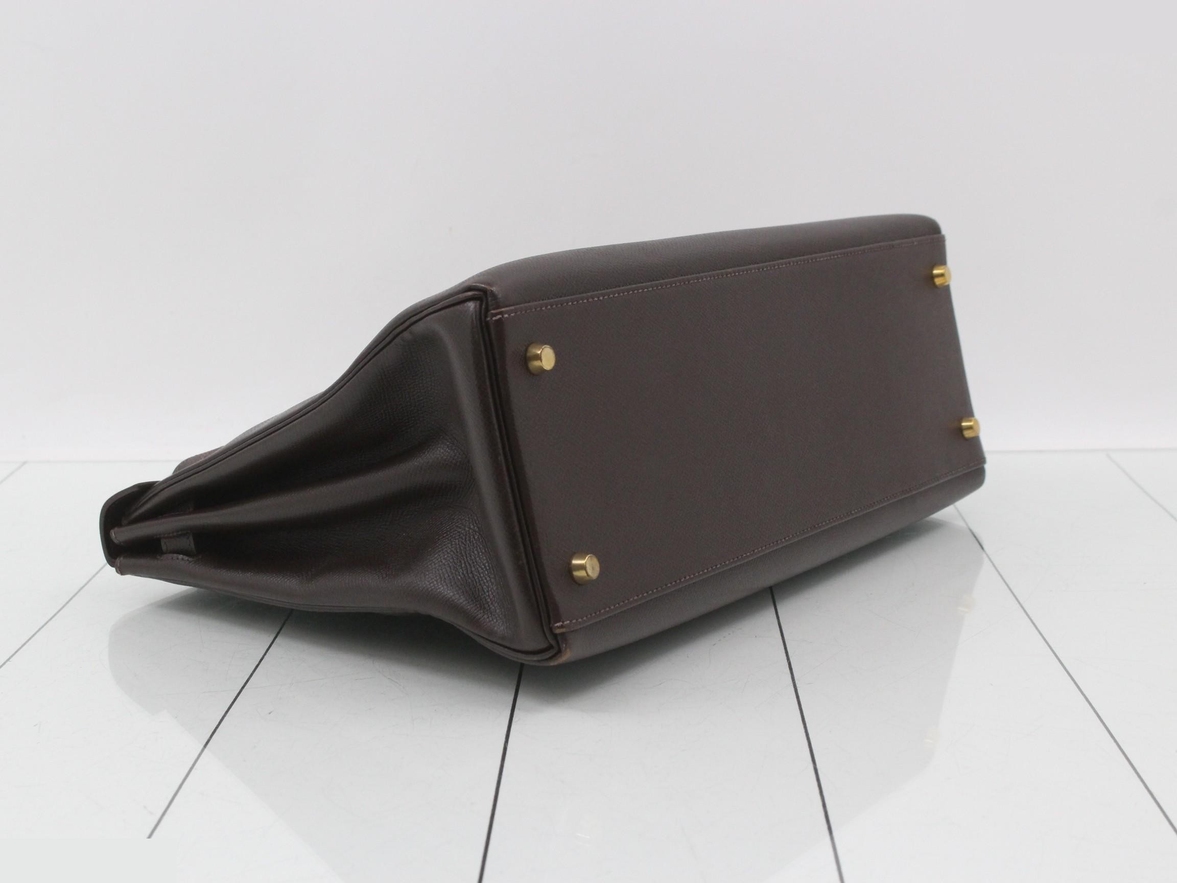 Kelly 35, Courchevel leather, dark brown, gold hardware, B — view 6