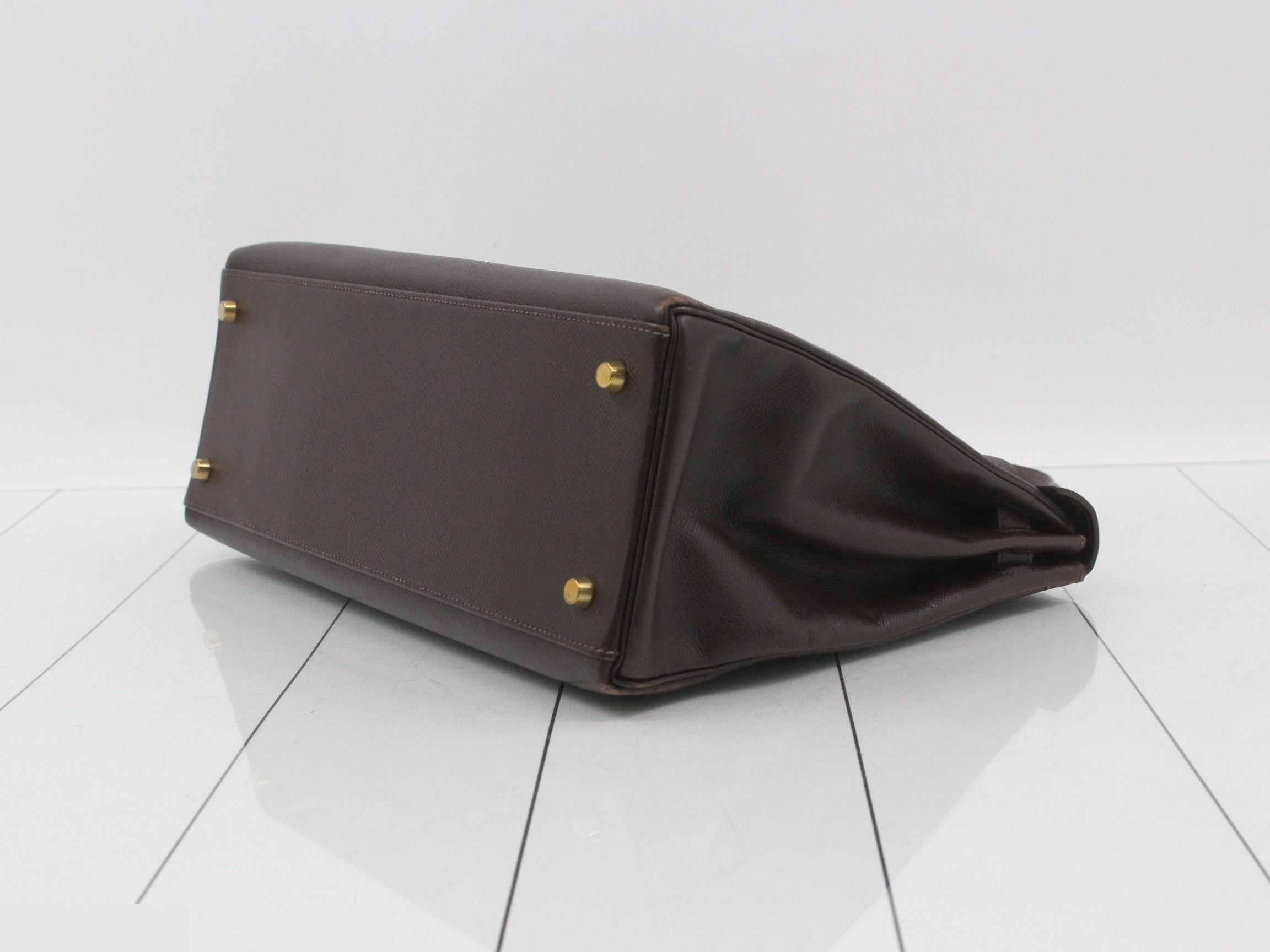 Kelly 35, Courchevel leather, dark brown, gold hardware, B — view 7