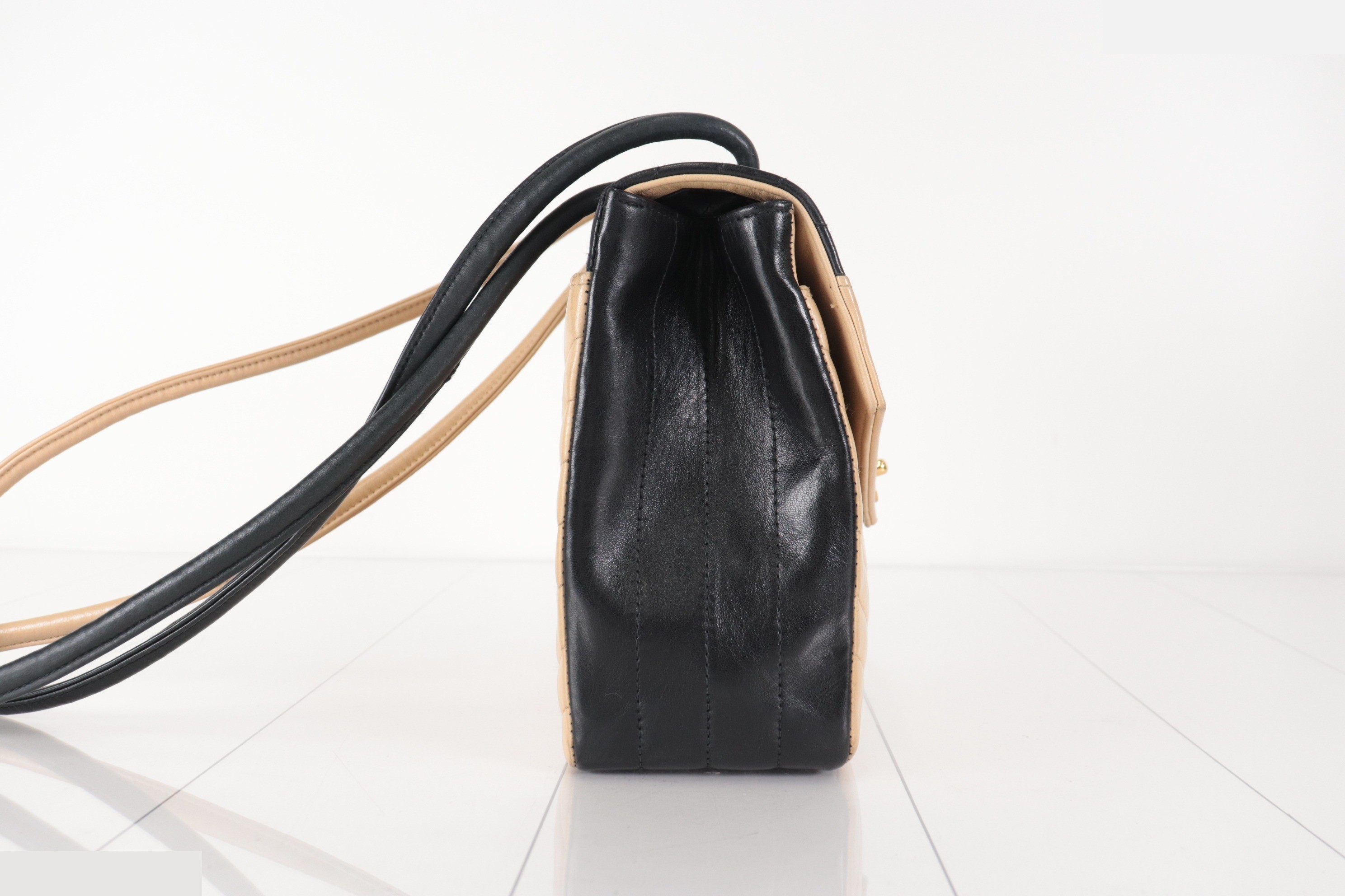Chevron Lamb Bicolor Shoulder Bag, Black/Beige, Series 7 — view 4