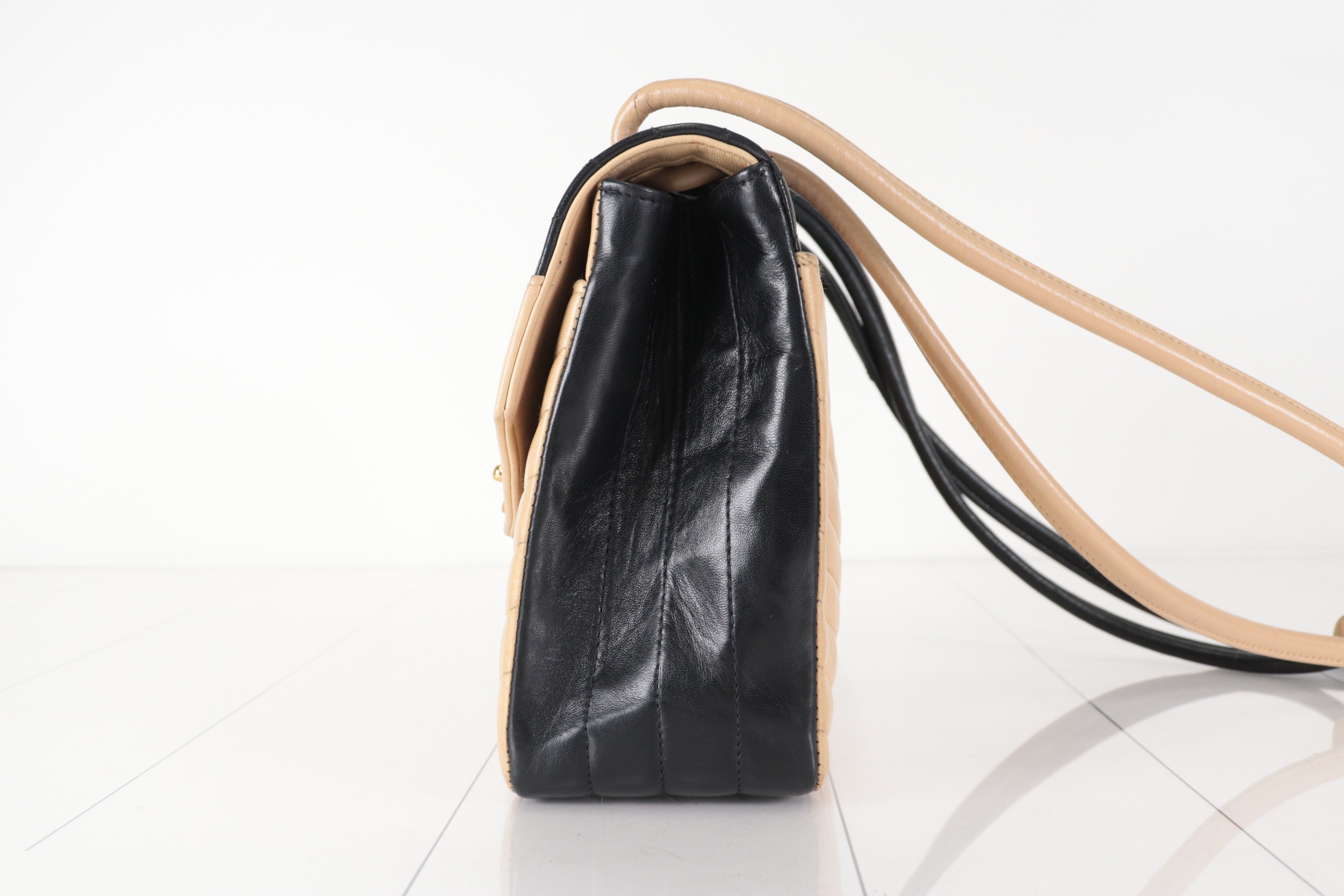 Chevron Lamb Bicolor Shoulder Bag, Black/Beige, Series 7 — view 5