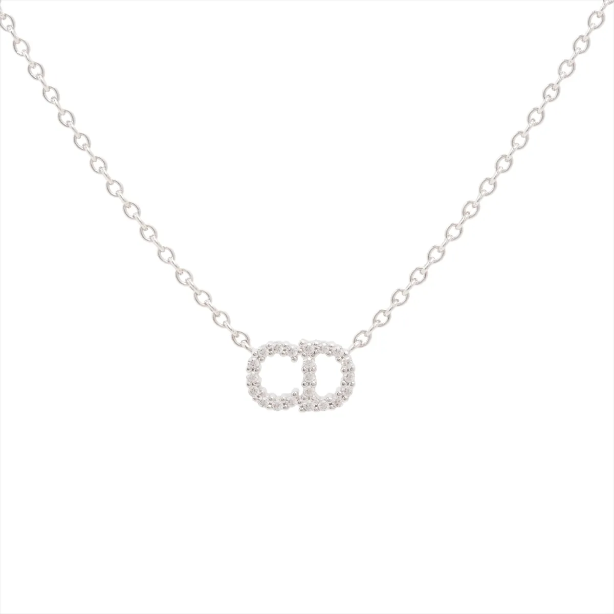 Clair D Lune necklace, metal and rhinestone, silver, some wear and tarnishing.