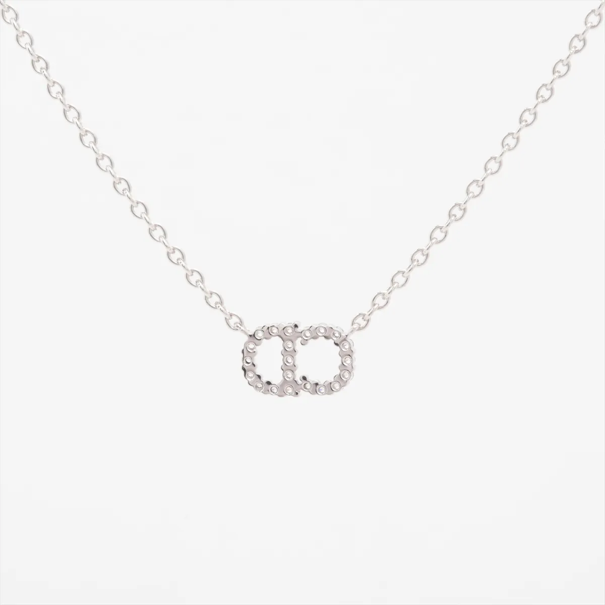 Clair D Lune necklace, metal and rhinestone, silver, some wear and tarnishing. — view 2