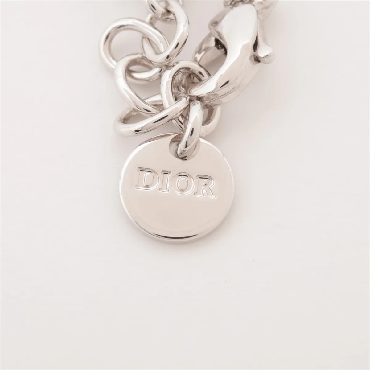 Clair D Lune necklace, metal and rhinestone, silver, some wear and tarnishing. — view 4