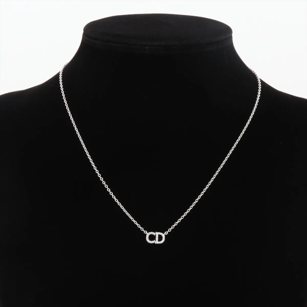 Clair D Lune necklace, metal and rhinestone, silver, some wear and tarnishing. — view 5
