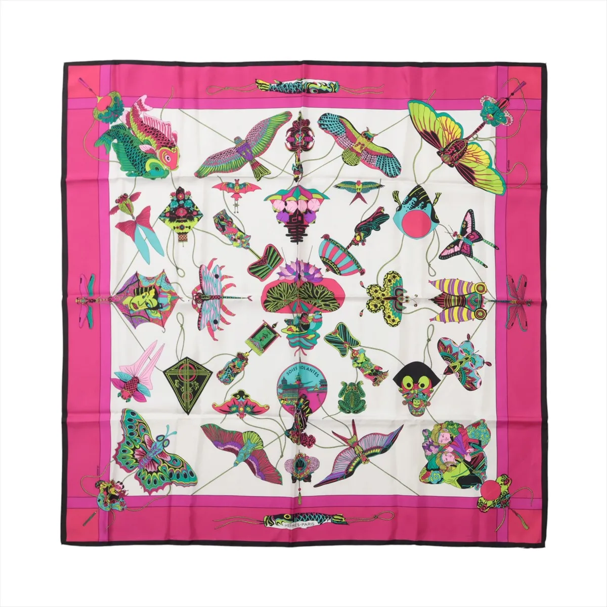 Carre 90 SOIES VOLANTES Silk Scarf, Pink, with some wear,