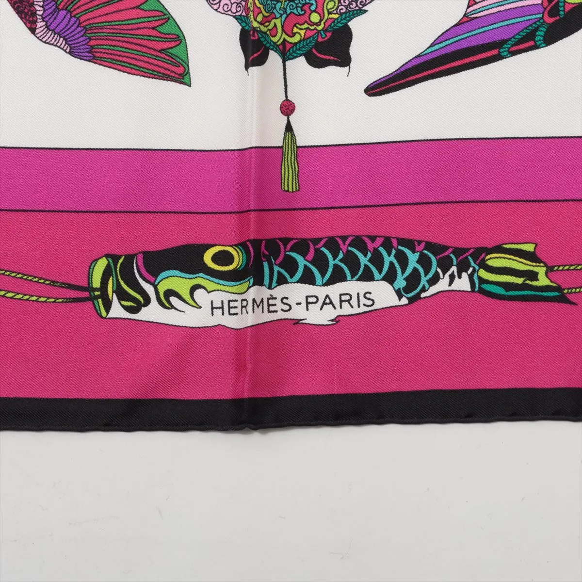 Carre 90 SOIES VOLANTES Silk Scarf, Pink, with some wear, — view 6