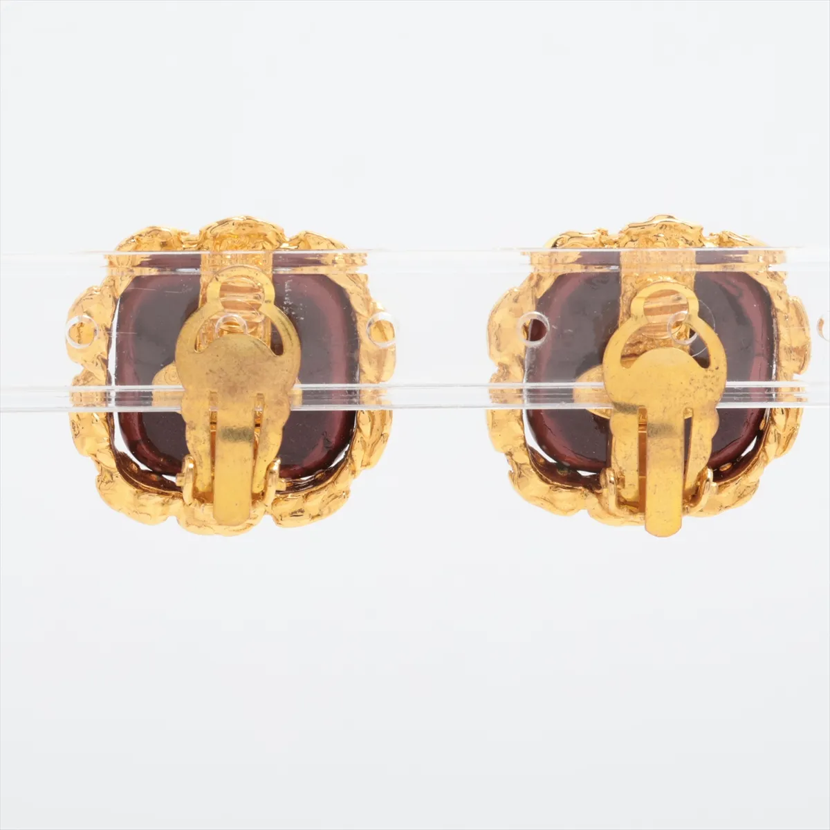 Coco Mark 28 Earrings (Pair) GP Gold x Bordeaux. Shows signs of wear, — view 2