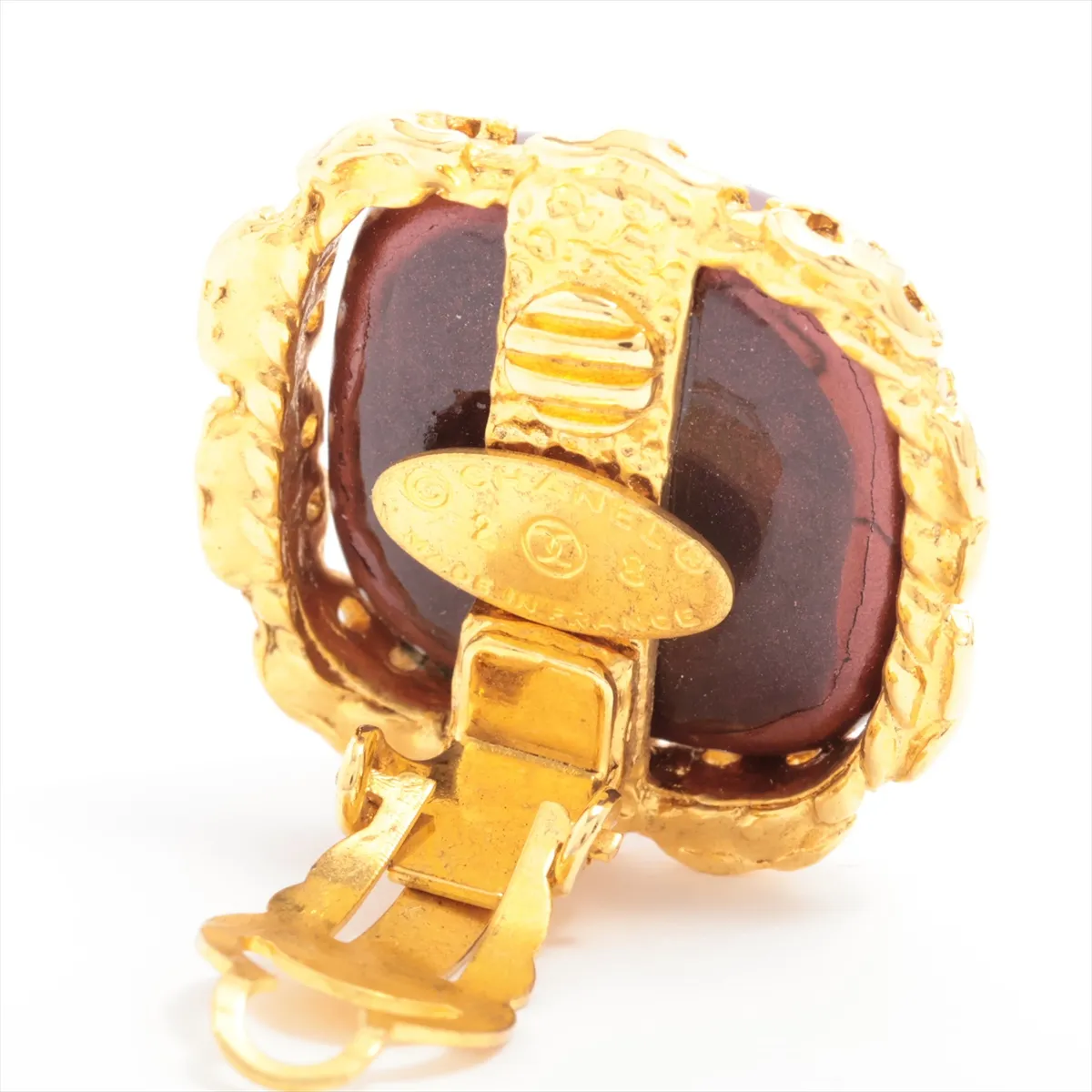Coco Mark 28 Earrings (Pair) GP Gold x Bordeaux. Shows signs of wear, — view 5