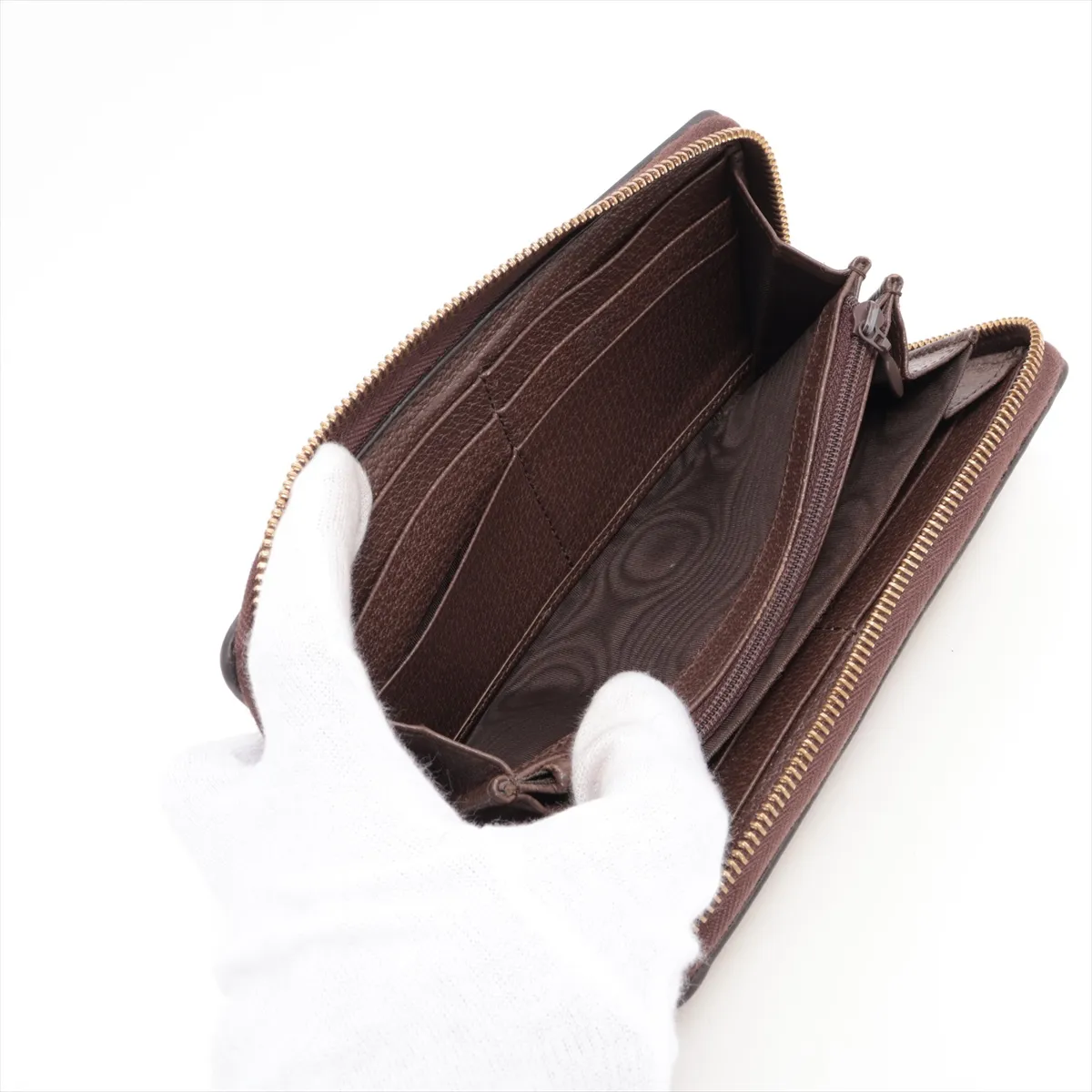 GG Supreme 523154 PVC x Leather Round Zip Wallet Beige — view 4