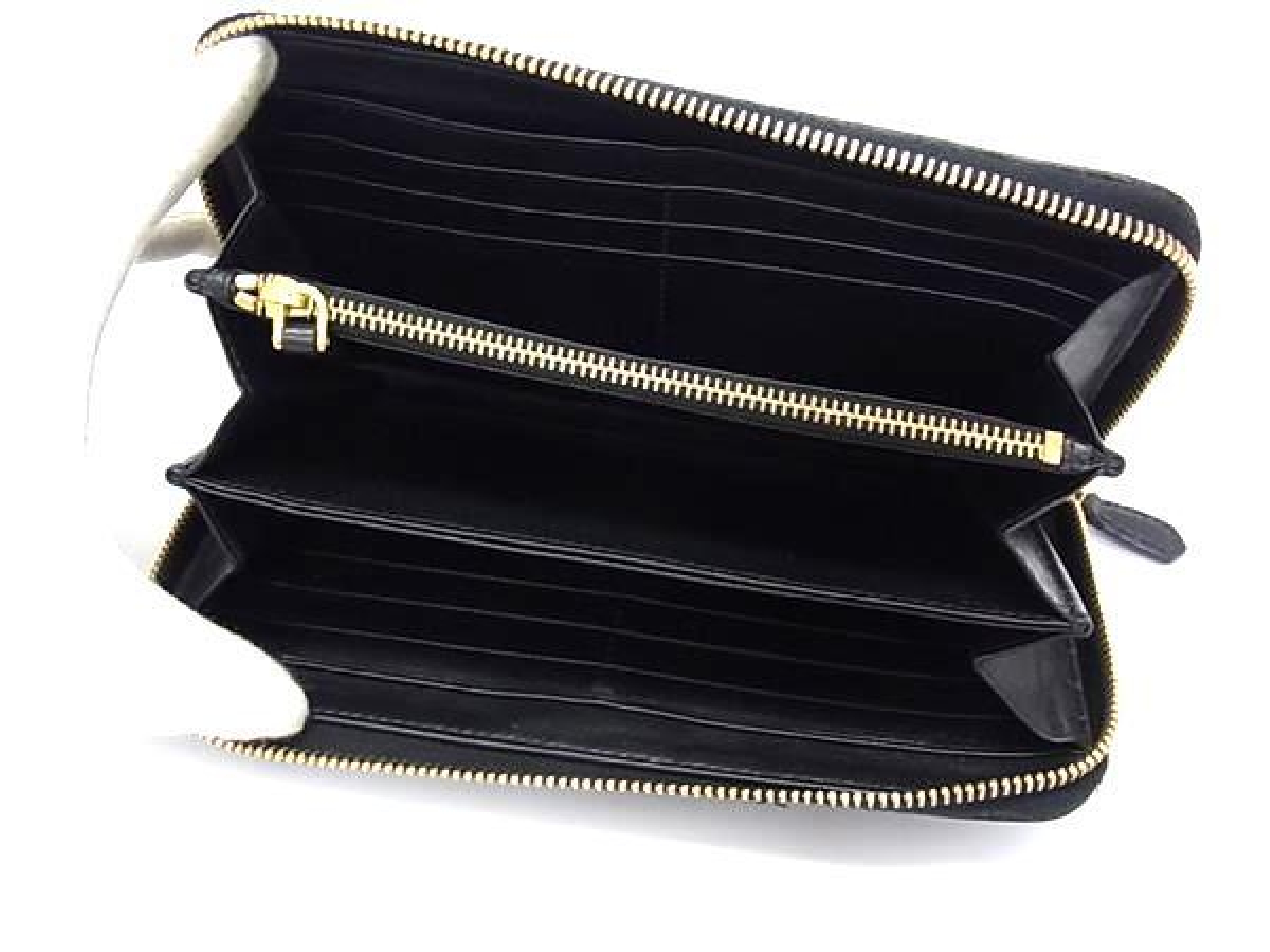 Leather Round Zip Long Wallet, Billfold, Coin Purse, Card Slots, Women's, Black, FW7726 — view 3