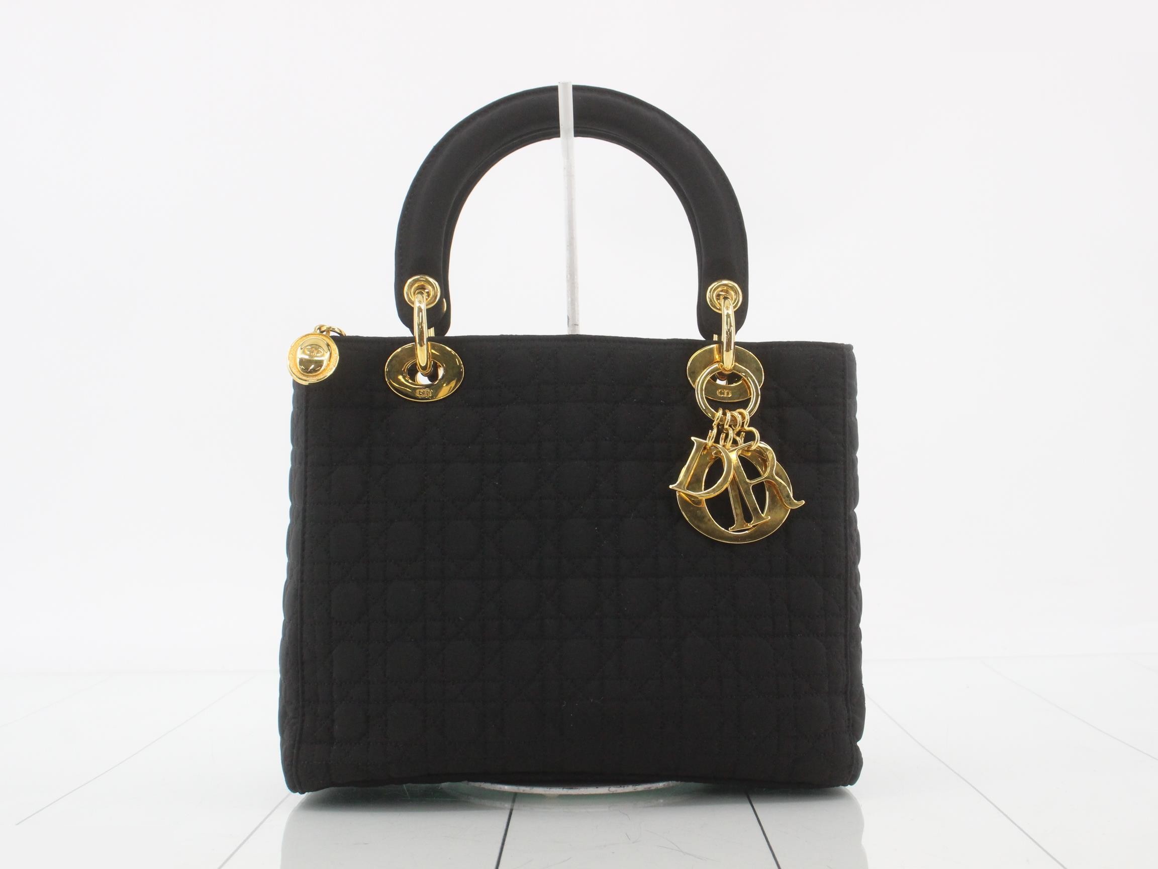 Lady Dior Medium Cannage Nylon Handbag, Black