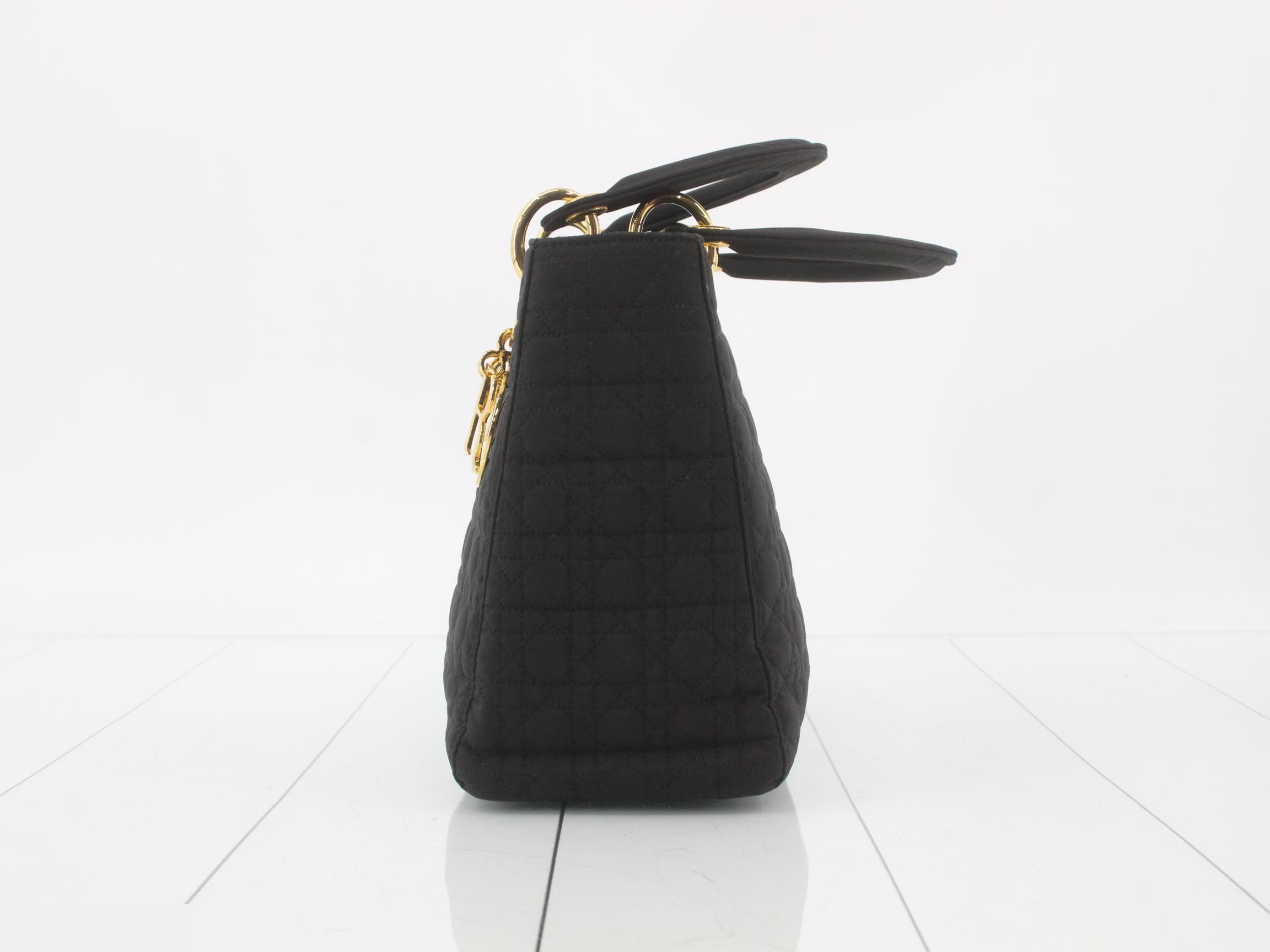 Lady Dior Medium Cannage Nylon Handbag, Black — view 3
