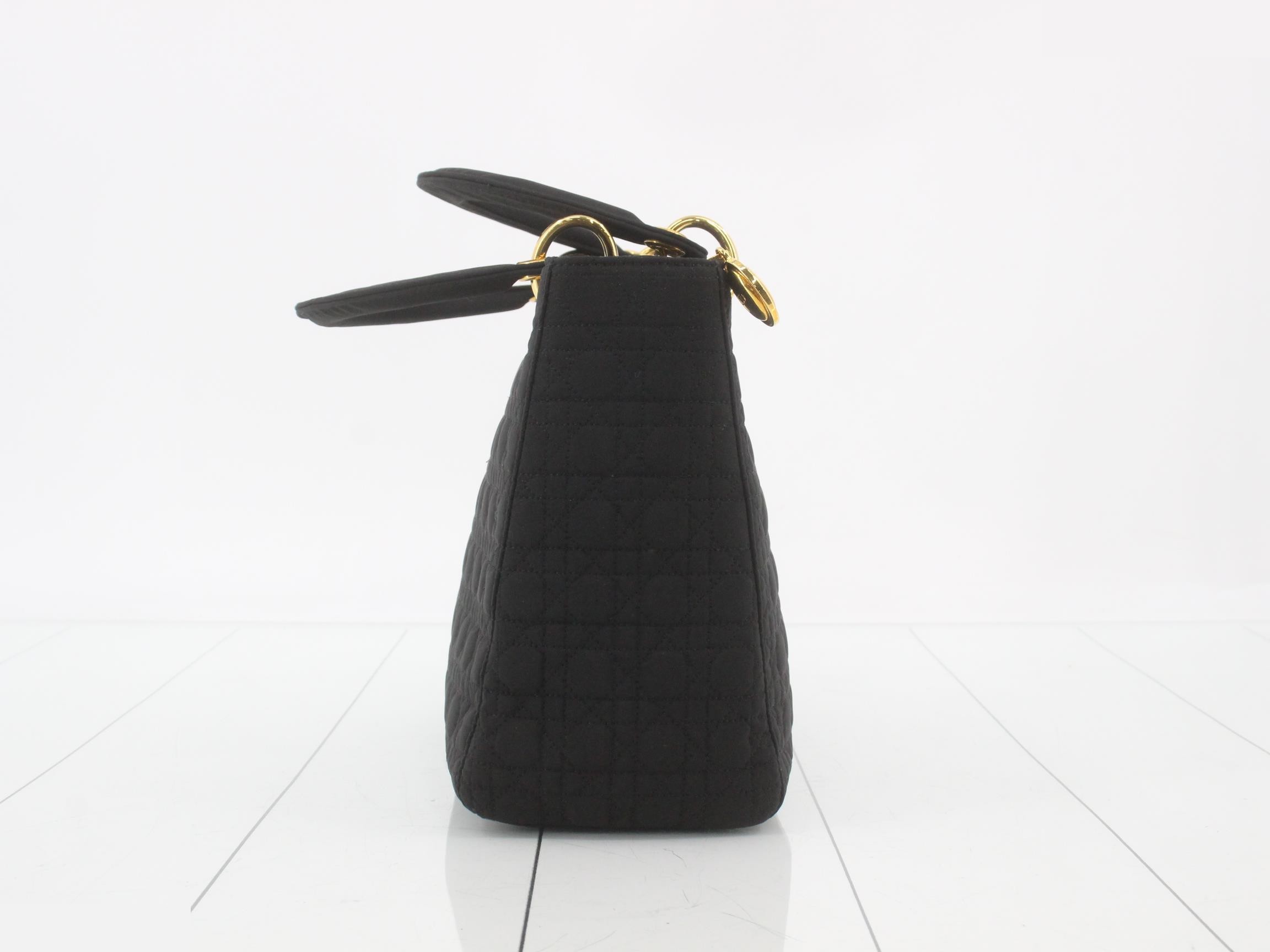 Lady Dior Medium Cannage Nylon Handbag, Black — view 4