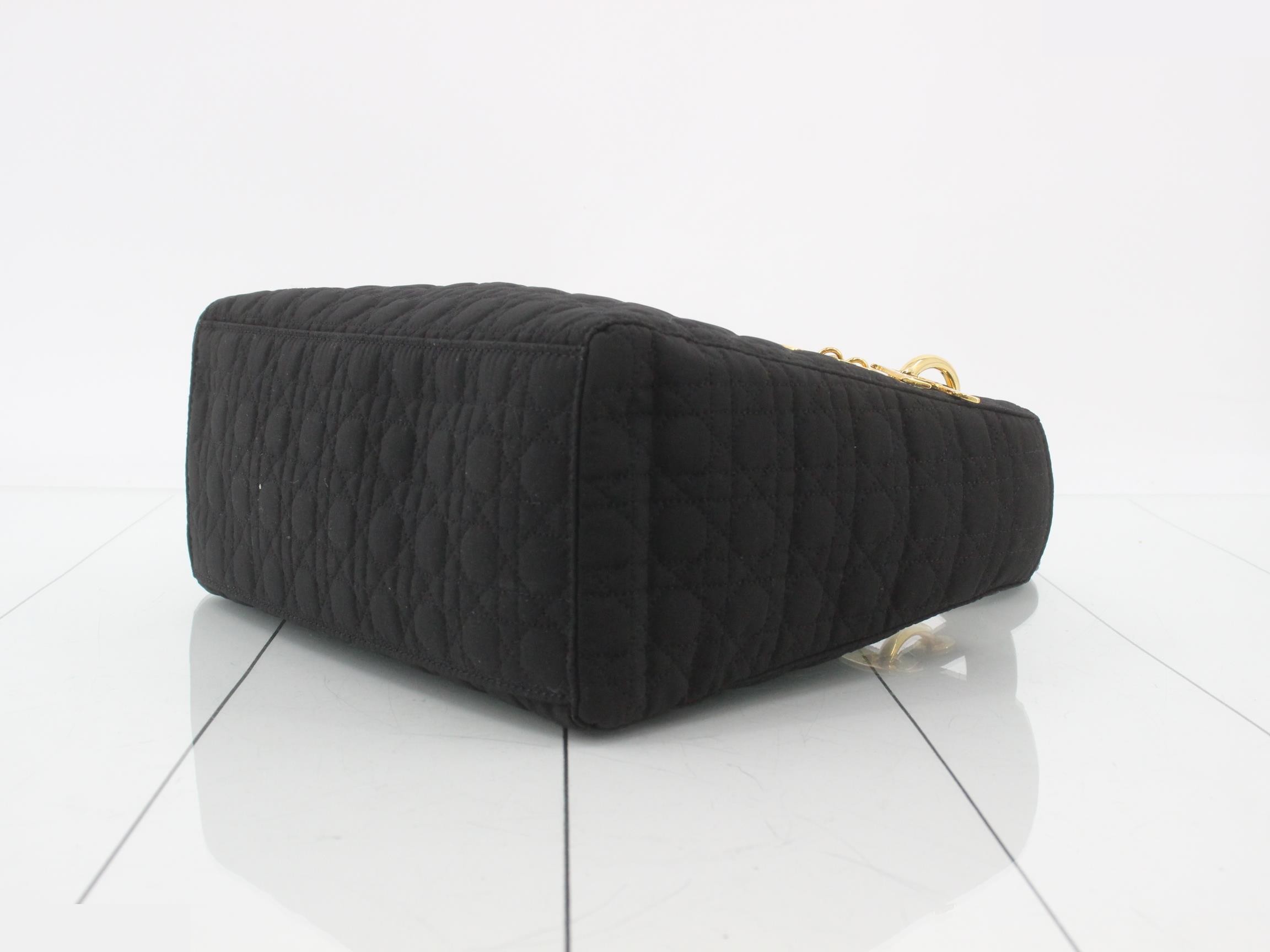 Lady Dior Medium Cannage Nylon Handbag, Black — view 6