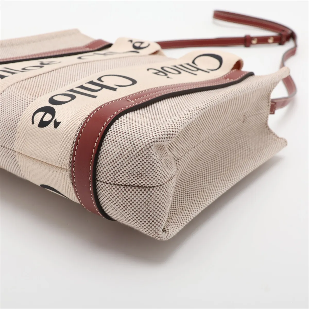 Woody Small Canvas x Leather 2-Way Handbag, Beige x Brown — view 3