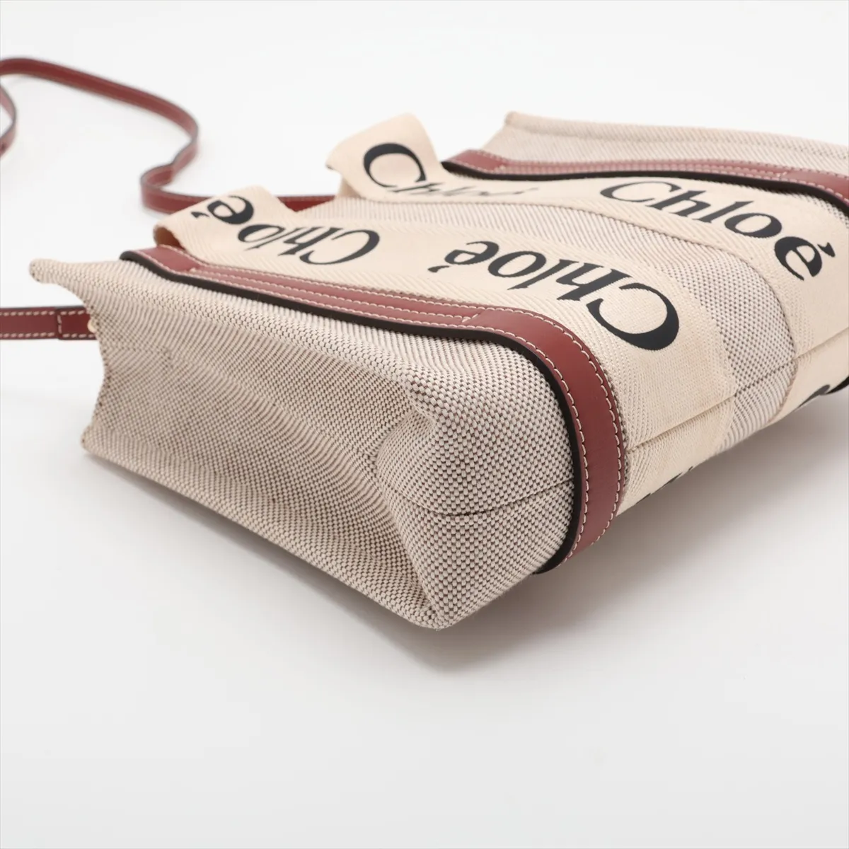 Woody Small Canvas x Leather 2-Way Handbag, Beige x Brown — view 4