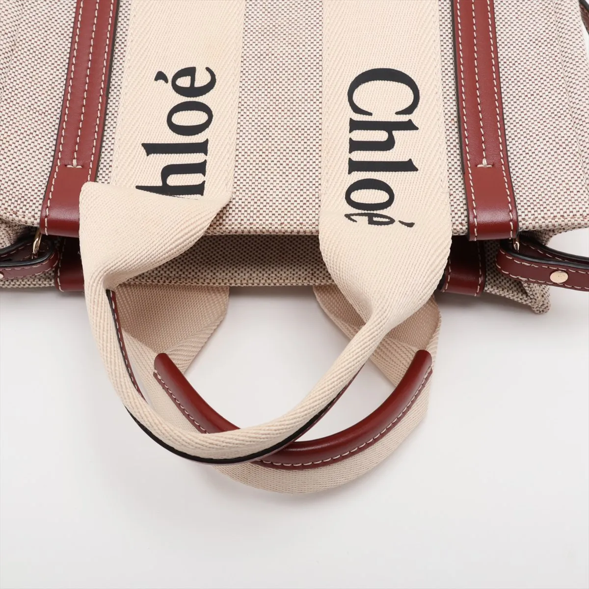 Woody Small Canvas x Leather 2-Way Handbag, Beige x Brown — view 5