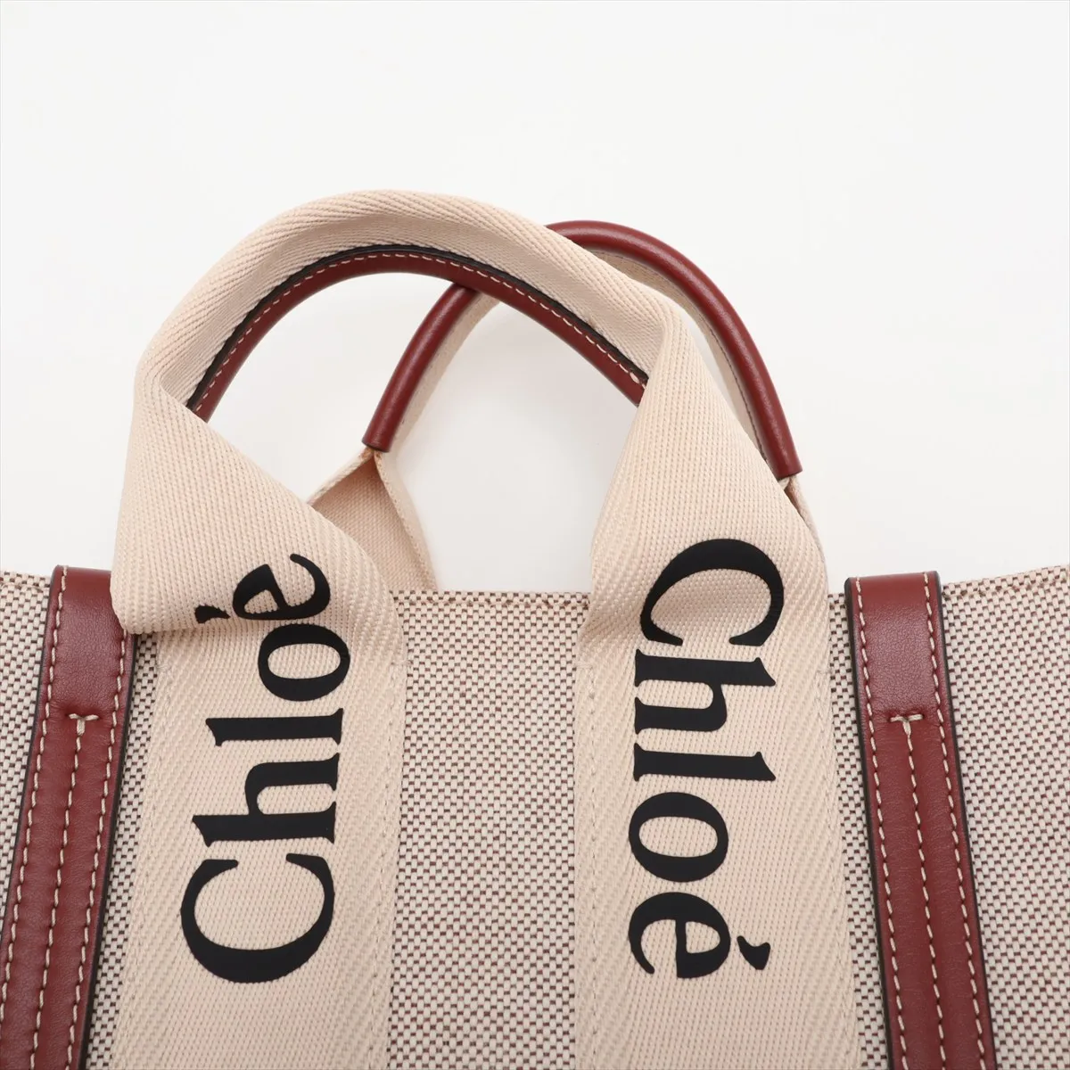 Woody Small Canvas x Leather 2-Way Handbag, Beige x Brown — view 6