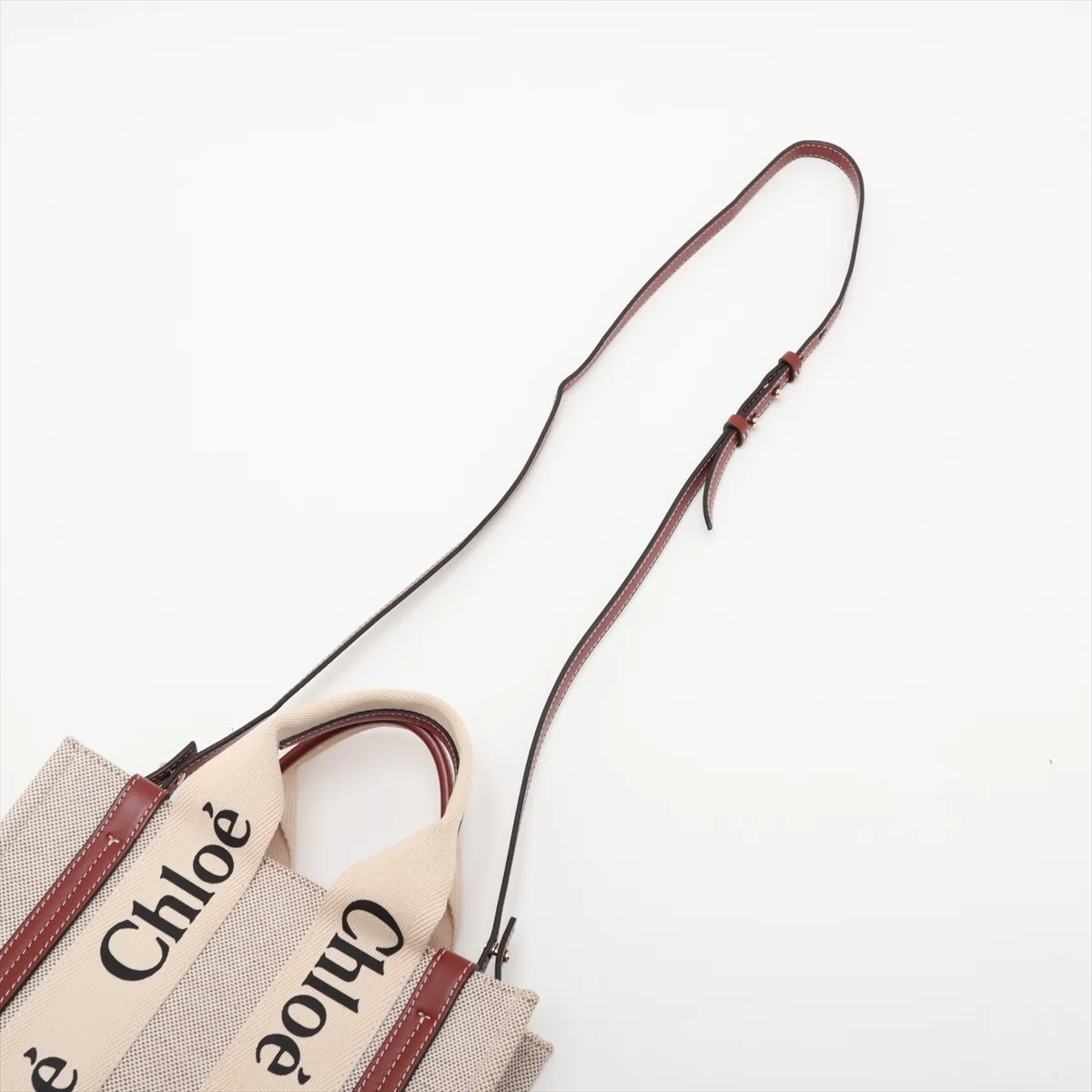 Woody Small Canvas x Leather 2-Way Handbag, Beige x Brown — view 7