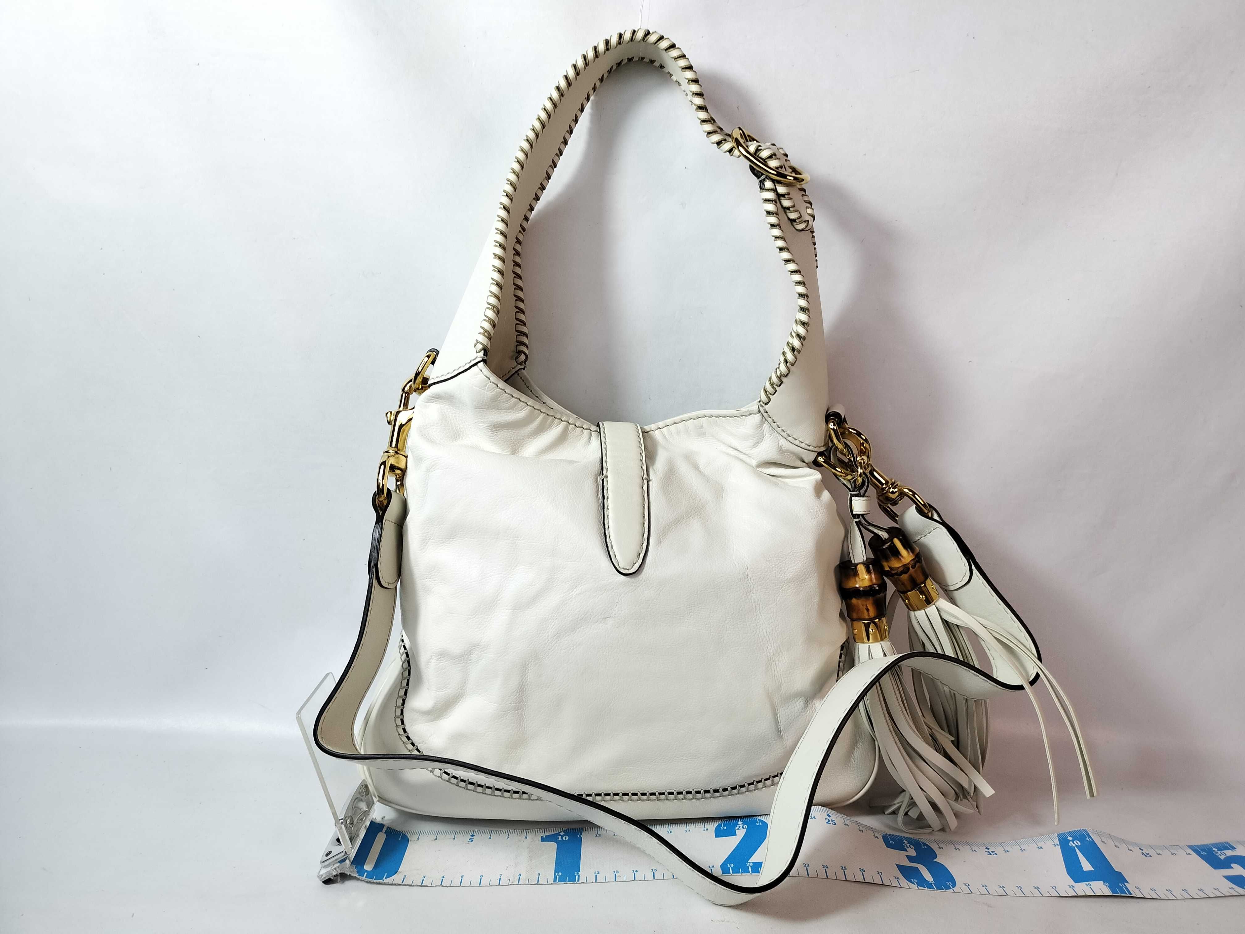 New Jackie Bamboo Tassel Leather 2-Way Bag White 219725 Handbag — view 2