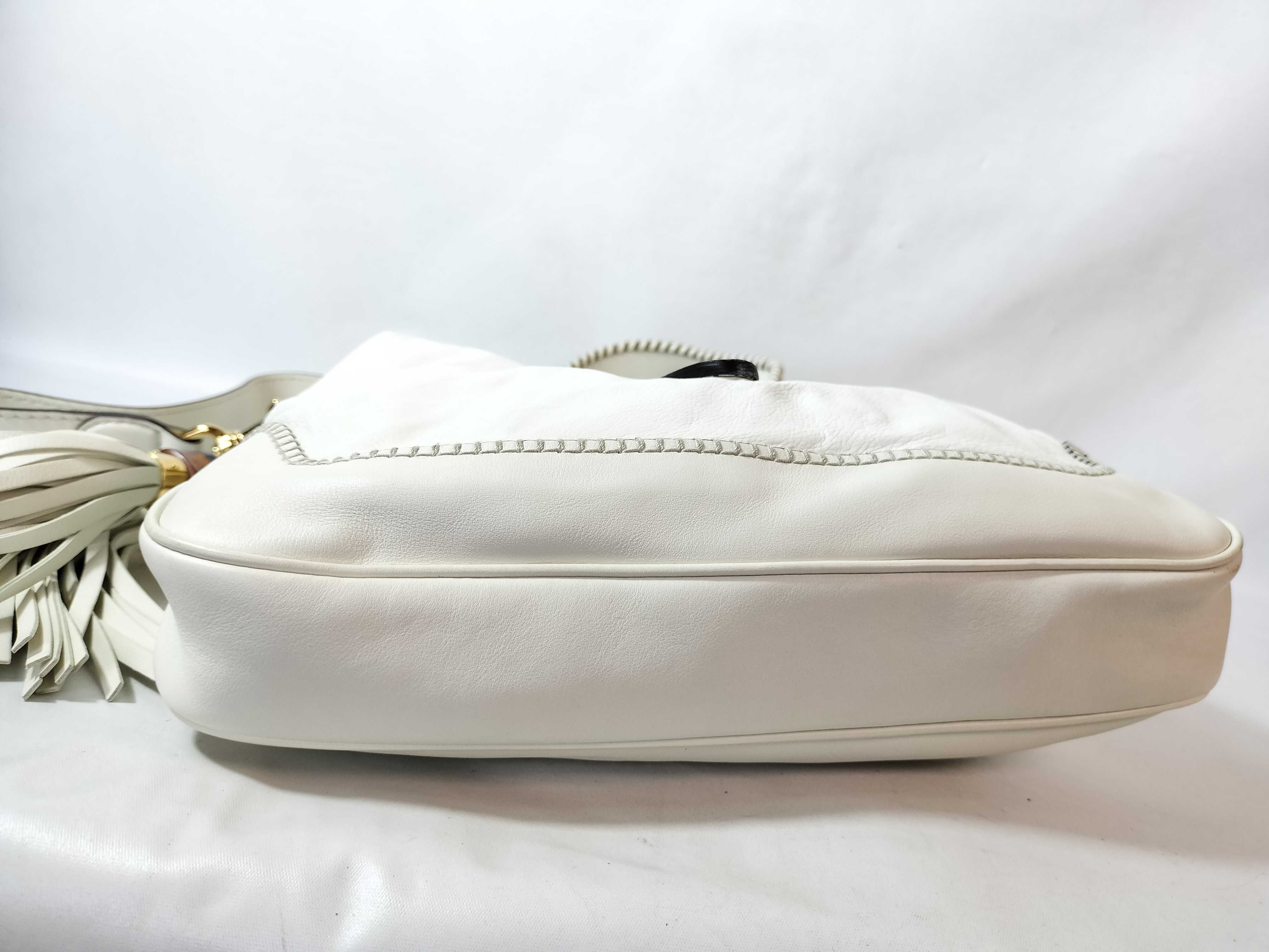 New Jackie Bamboo Tassel Leather 2-Way Bag White 219725 Handbag — view 6