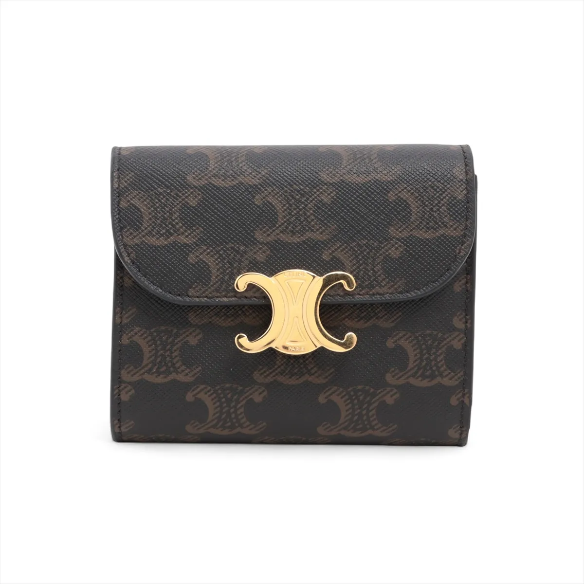 Triomphe Small Flap Wallet, PVC x Leather, Compact Wallet, Brown