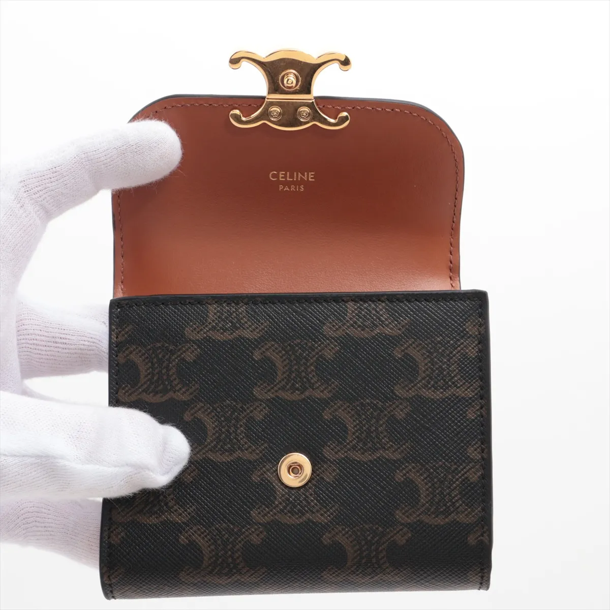 Triomphe Small Flap Wallet, PVC x Leather, Compact Wallet, Brown — view 3