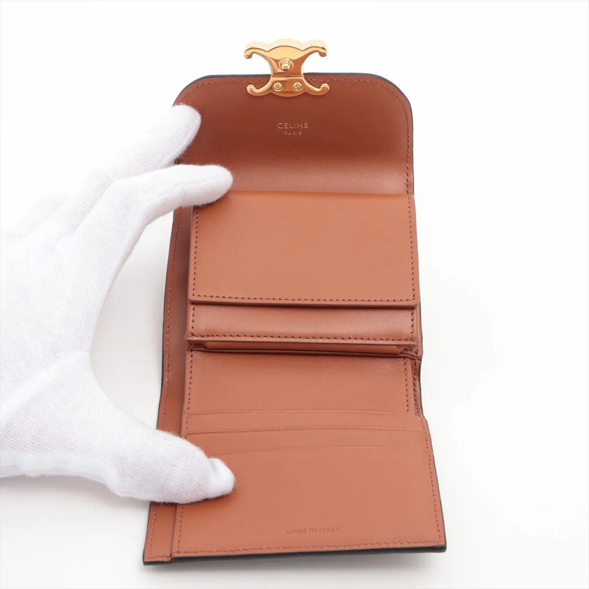 Triomphe Small Flap Wallet, PVC x Leather, Compact Wallet, Brown — view 4