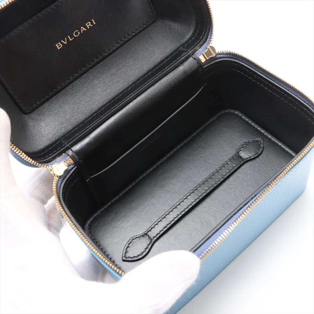 Serpenti Leather 2WAY Vanity Bag Blue — view 8