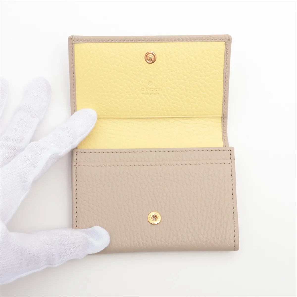Double G 739525 Leather Card Case Beige x Yellow — view 3