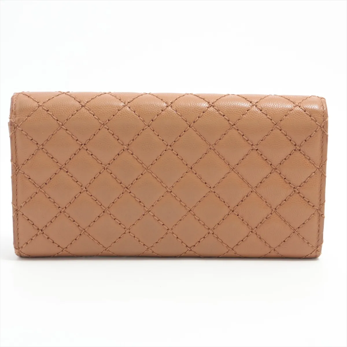 Matelassé Caviar Skin Long Wallet, Brown, Silver Hardware, 21495653 — view 2