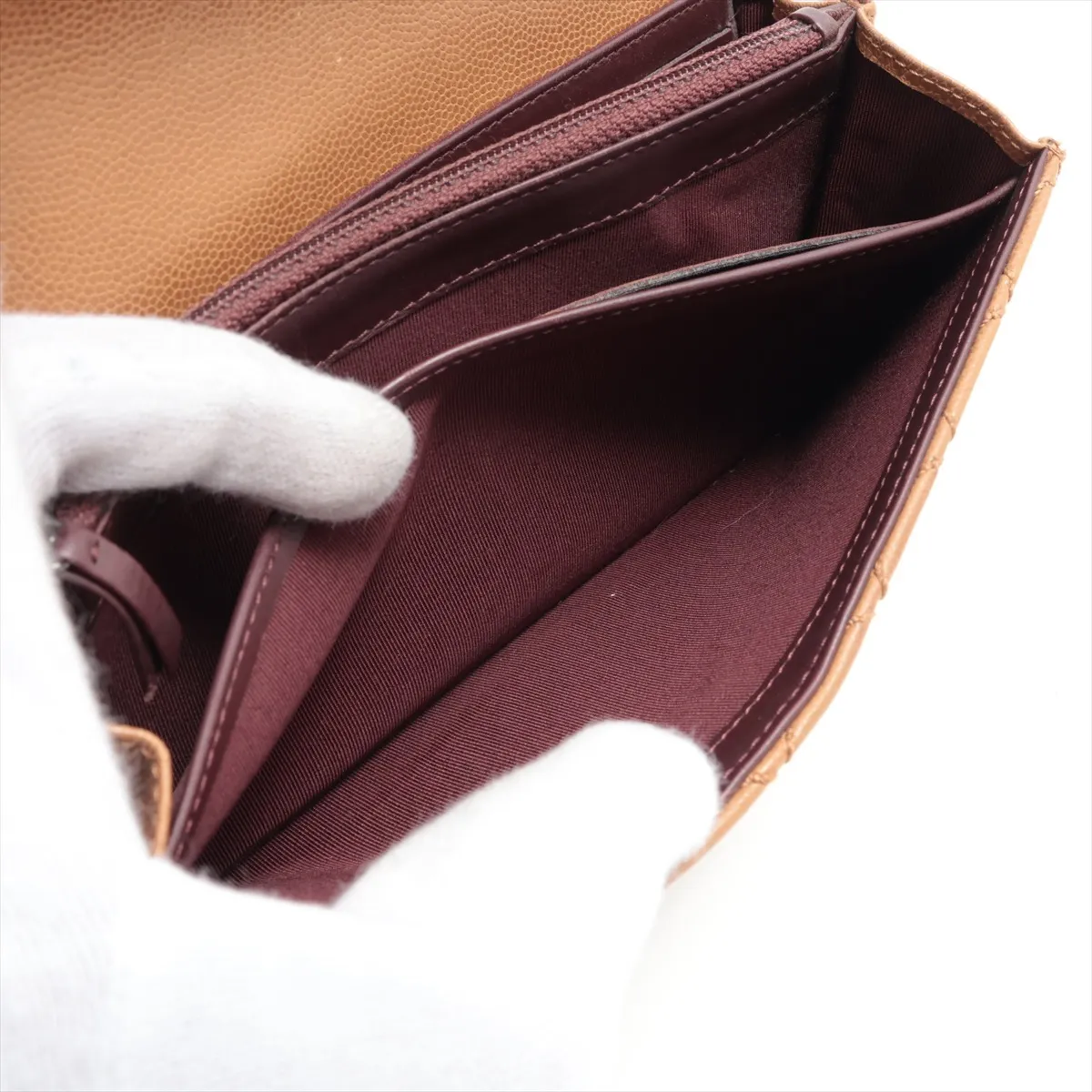Matelassé Caviar Skin Long Wallet, Brown, Silver Hardware, 21495653 — view 7