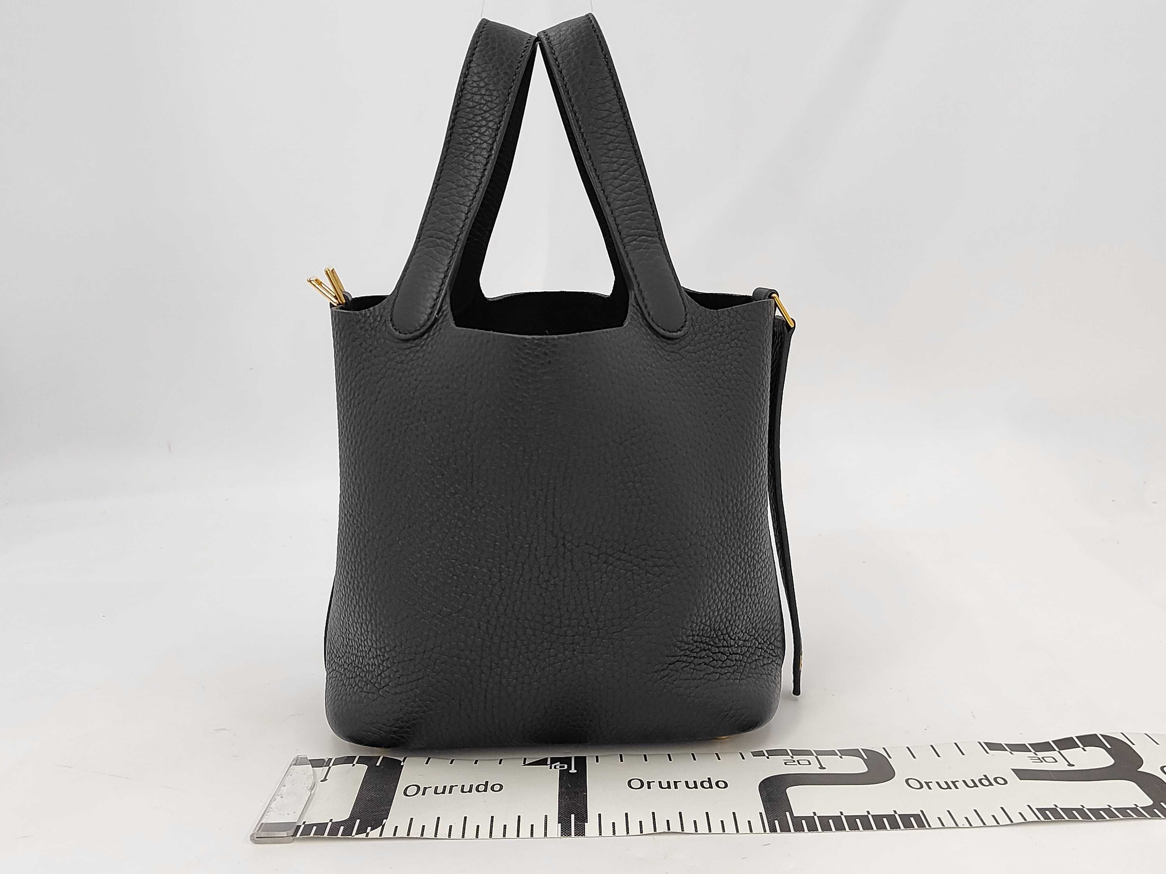 Picotin Lock PM W-stamp Taurillon Clemence Leather Noir Gold Hardware Handbag — view 2