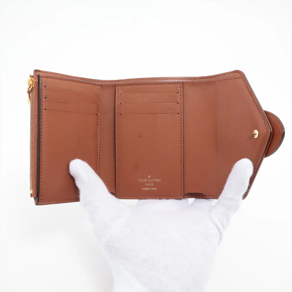LV logo Portefeuille Pont Neuf Compact M81393 Ivory x Brown Compact Wallet (RFID responsive) — view 4