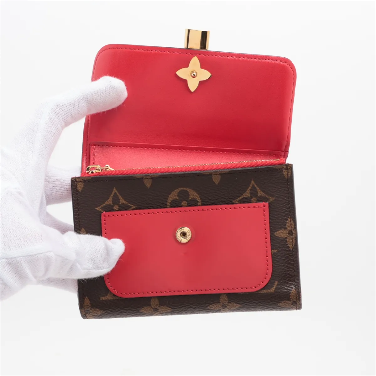 Monogram Portefeuille Flower Compact M62567 SP2199 Coquelicot Compact Wallet with Initials — view 3