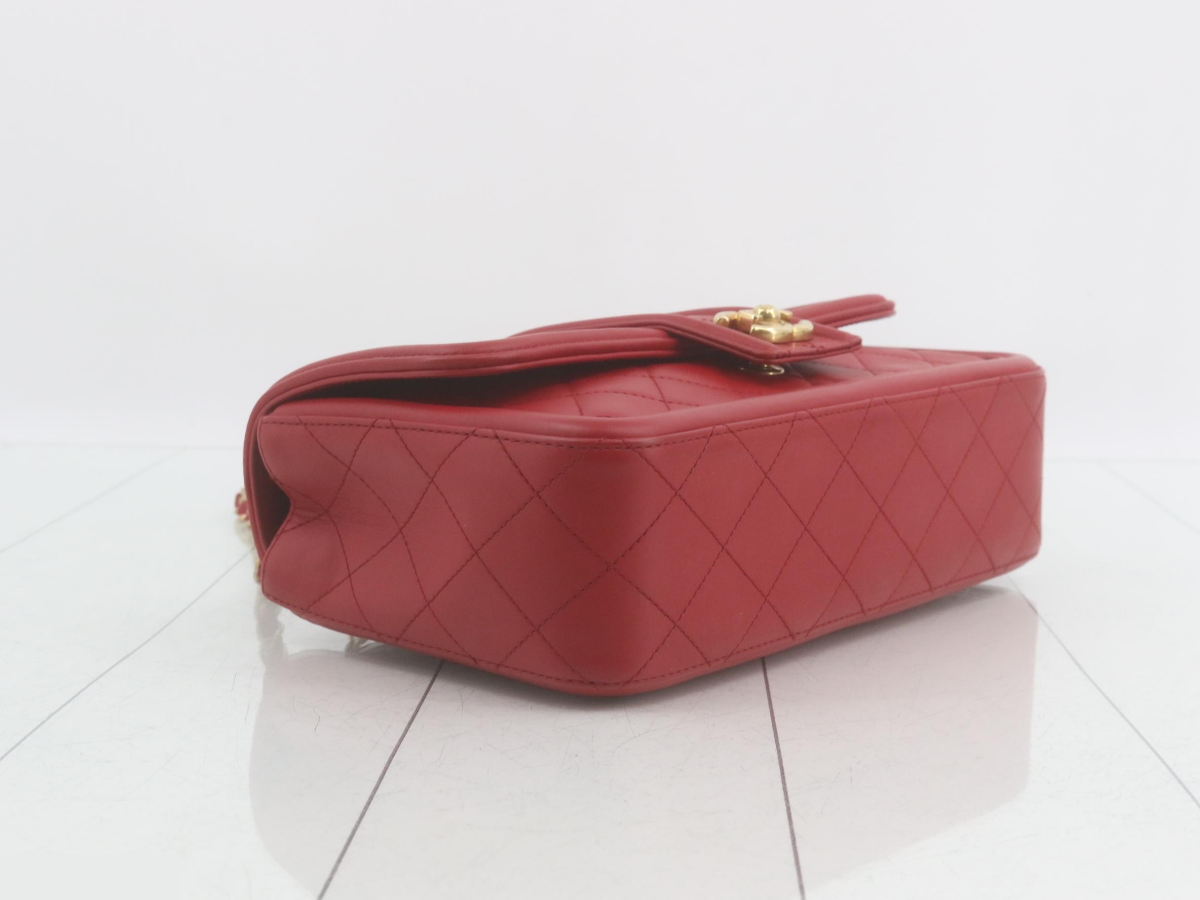 Matelassé Leather Coco Mark Double Chain Shoulder Bag (Red) — view 5