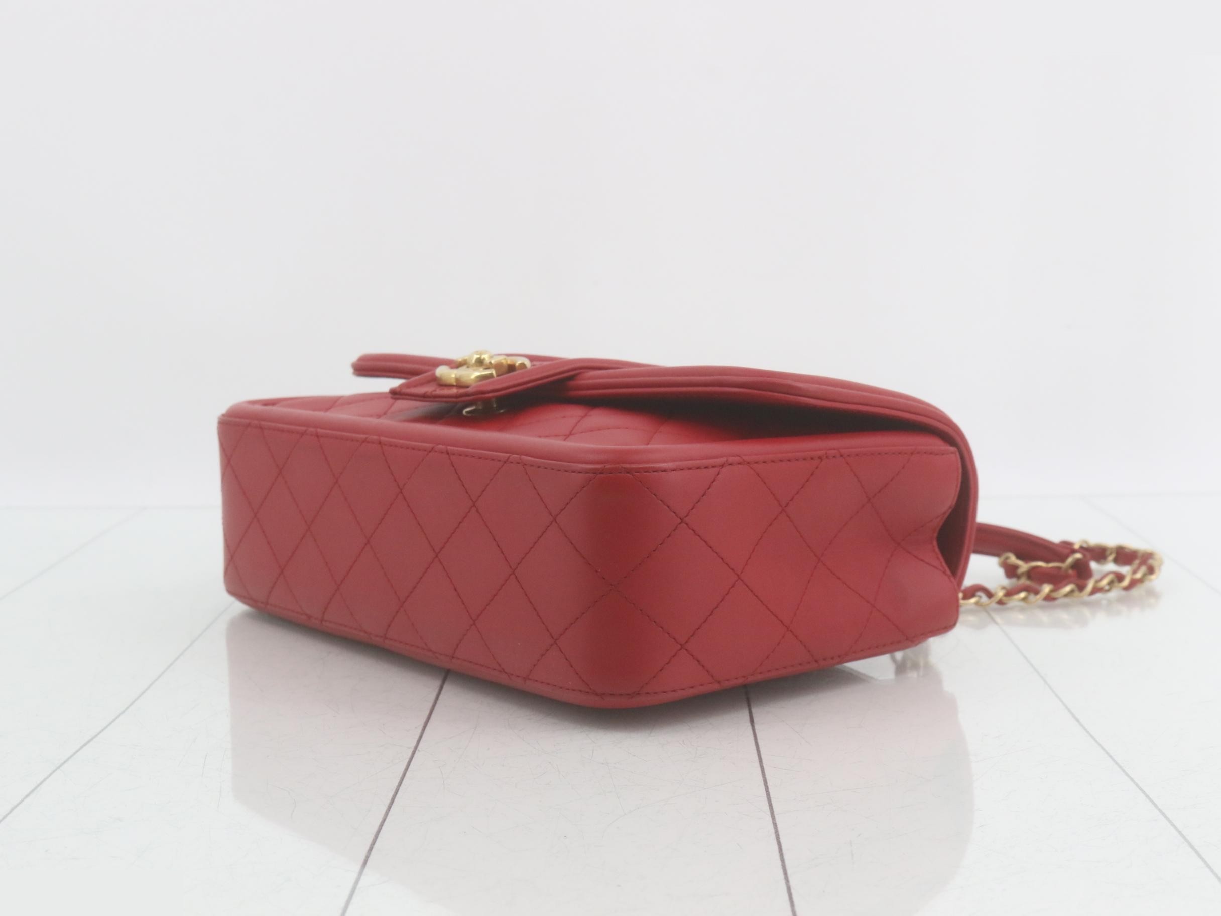 Matelassé Leather Coco Mark Double Chain Shoulder Bag (Red) — view 6