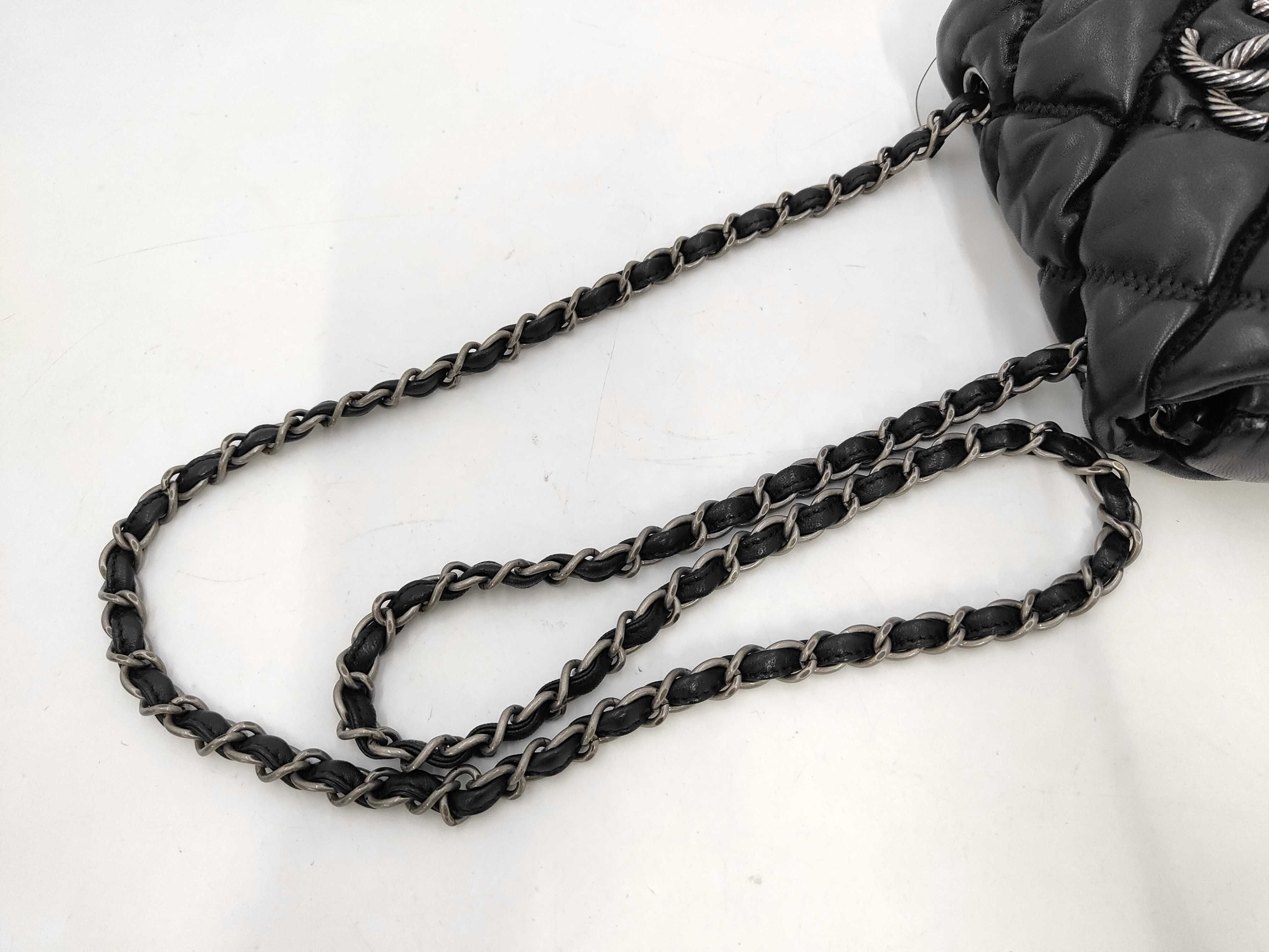 Bubble Quilted Chain Shoulder Bag, Lambskin, Black, SS Shoulder Bag — view 3