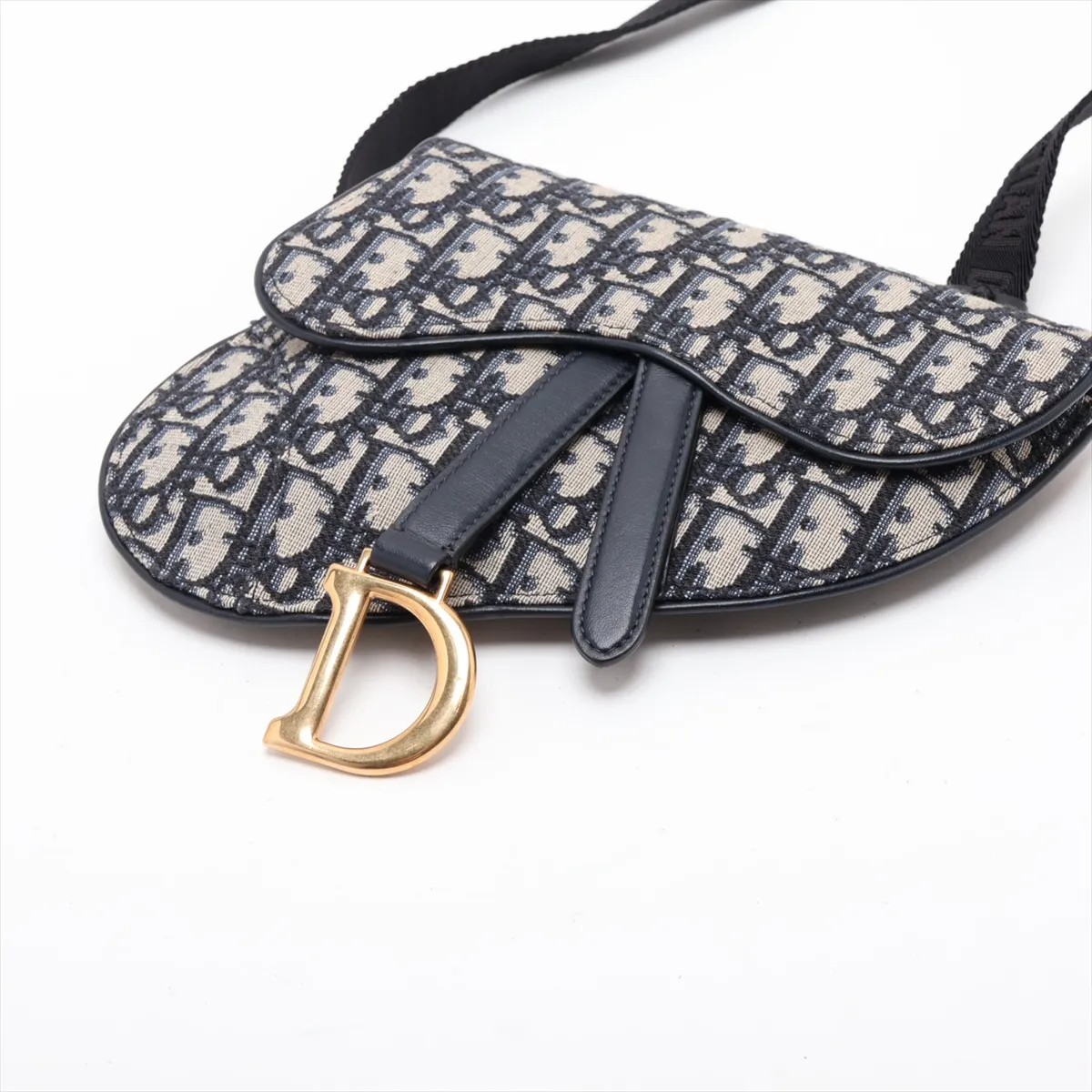 Oblique Canvas x Leather Waist Pouch, Navy — view 3