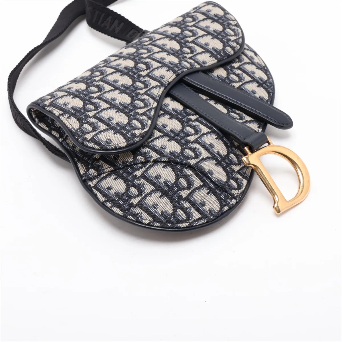Oblique Canvas x Leather Waist Pouch, Navy — view 4
