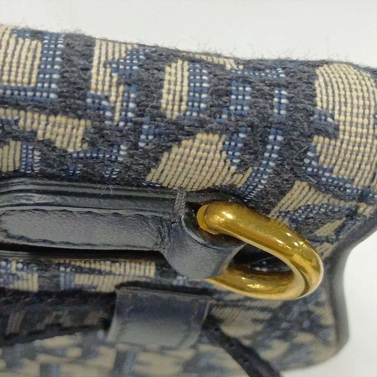 Oblique Canvas x Leather Waist Pouch, Navy — view 8