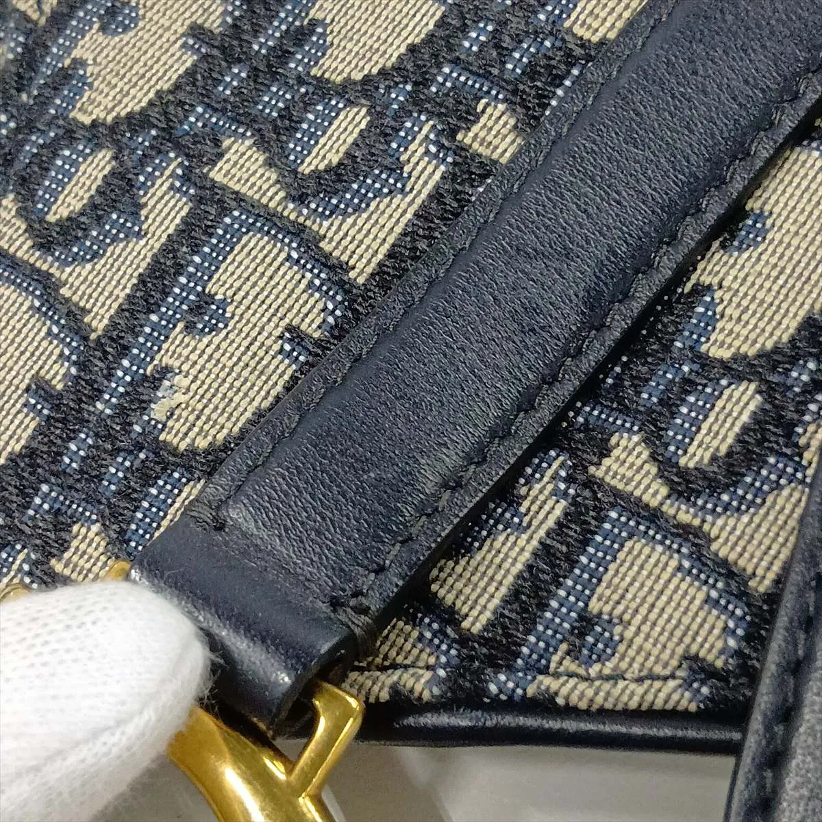 Oblique Canvas x Leather Waist Pouch, Navy — view 10