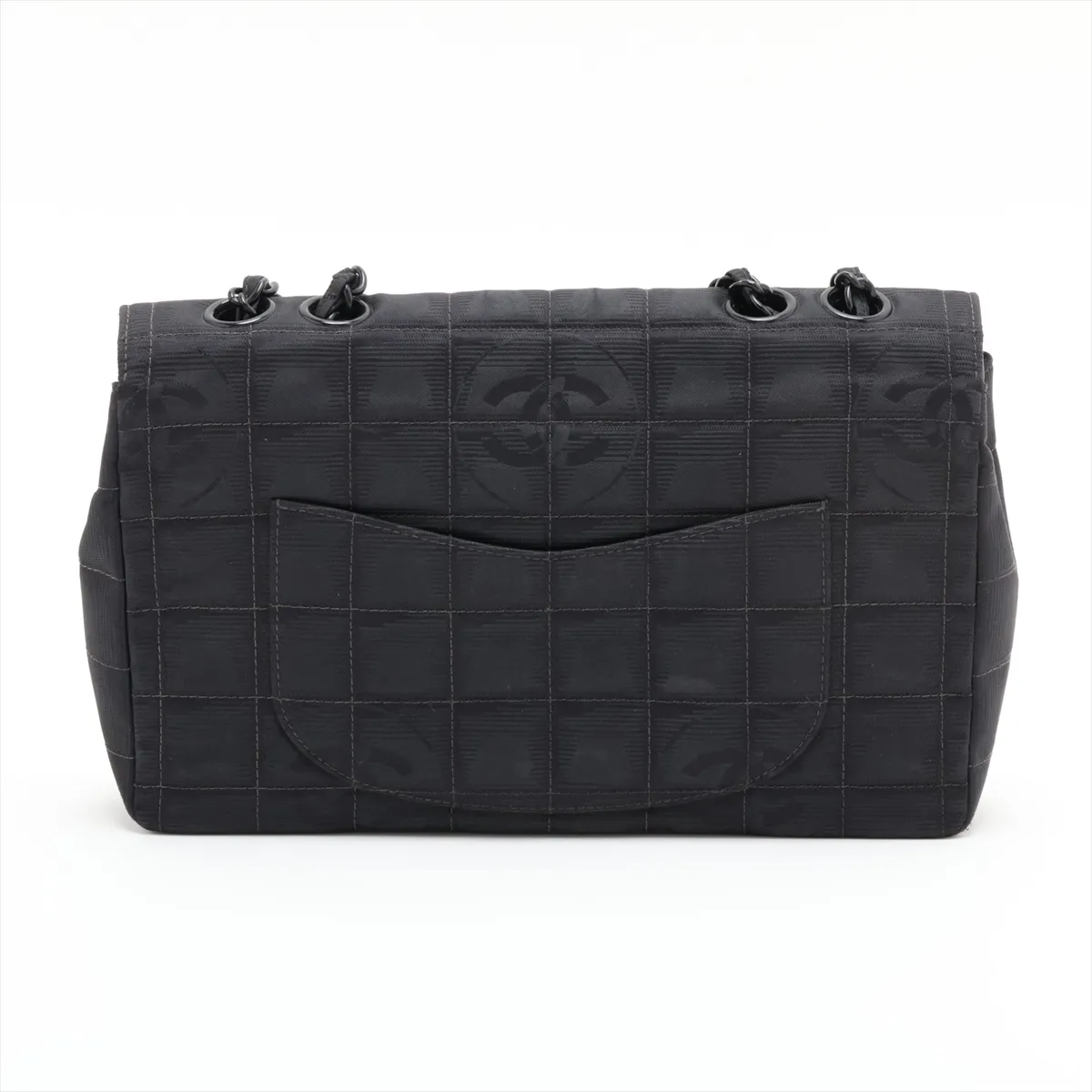 New Travel Line Nylon Single Flap Double Chain Bag, Black with Black Hardware, 7158544 (Serial Number 7) — view 2