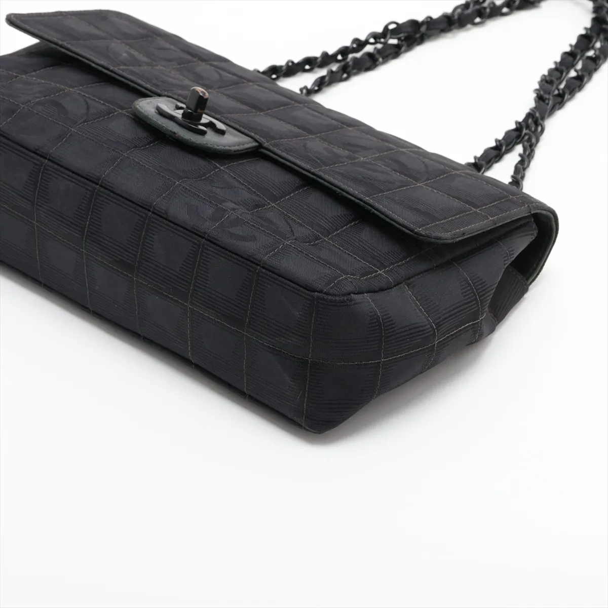 New Travel Line Nylon Single Flap Double Chain Bag, Black with Black Hardware, 7158544 (Serial Number 7) — view 3