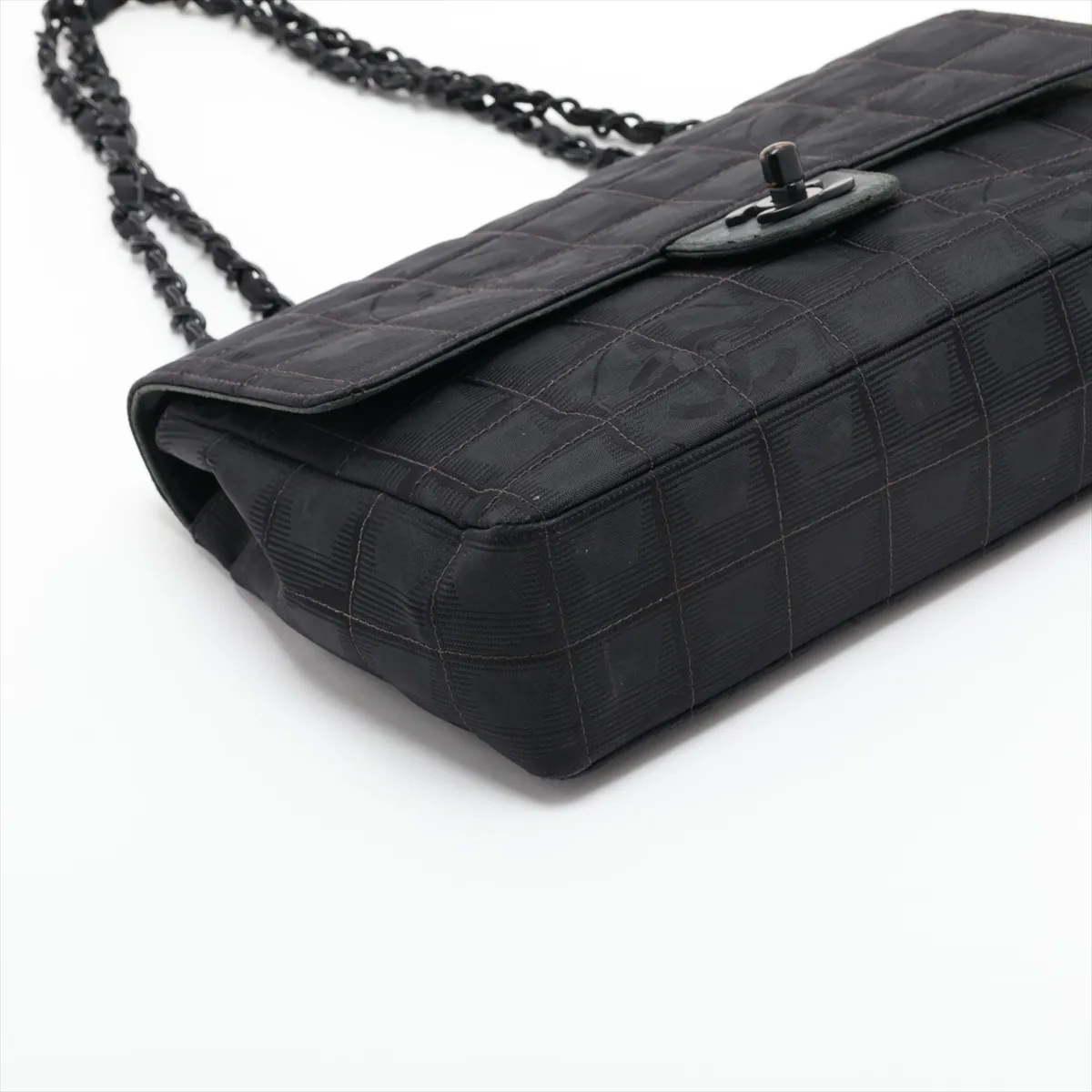New Travel Line Nylon Single Flap Double Chain Bag, Black with Black Hardware, 7158544 (Serial Number 7) — view 4