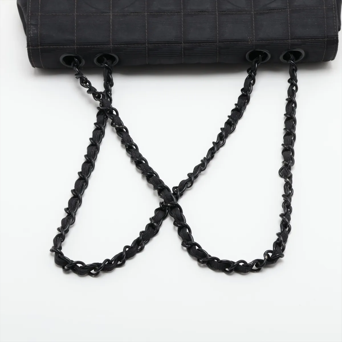 New Travel Line Nylon Single Flap Double Chain Bag, Black with Black Hardware, 7158544 (Serial Number 7) — view 5
