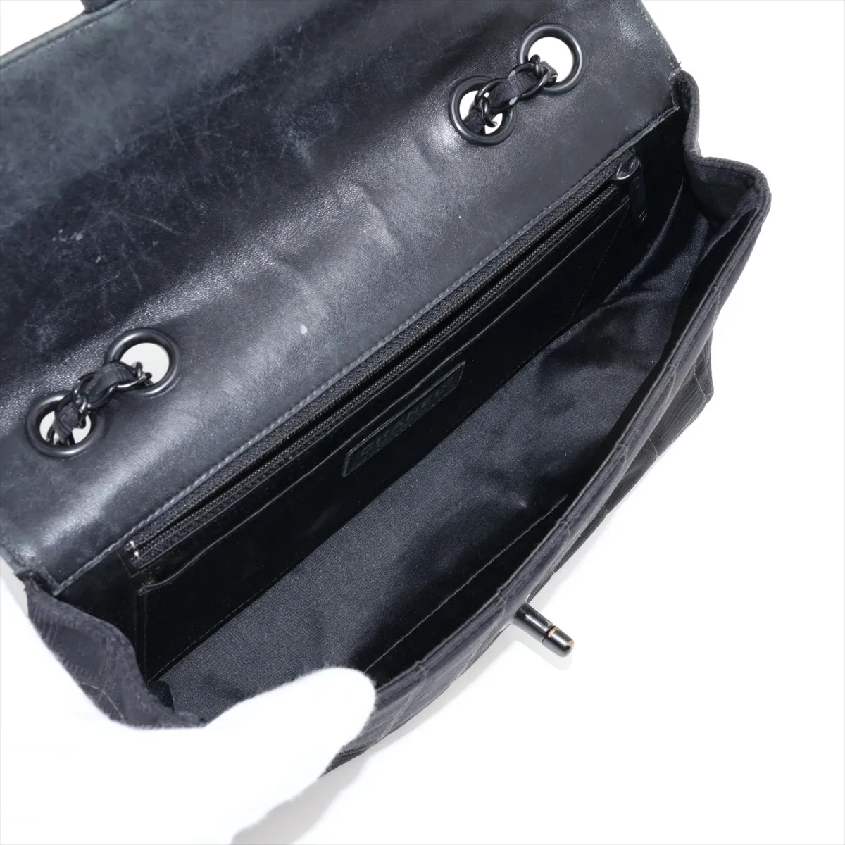 New Travel Line Nylon Single Flap Double Chain Bag, Black with Black Hardware, 7158544 (Serial Number 7) — view 7