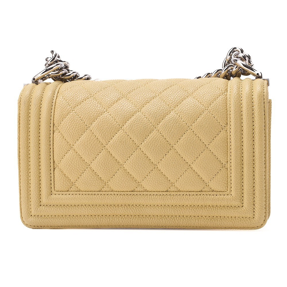Caviar leather Boy Chanel 20 chain shoulder bag, yellow, silver hardware. — view 2