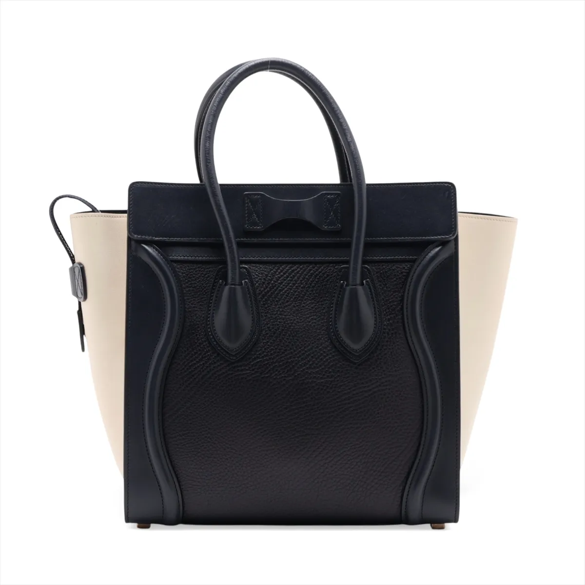 Luggage Micro Shopper Leather Handbag, Navy x Beige — view 2